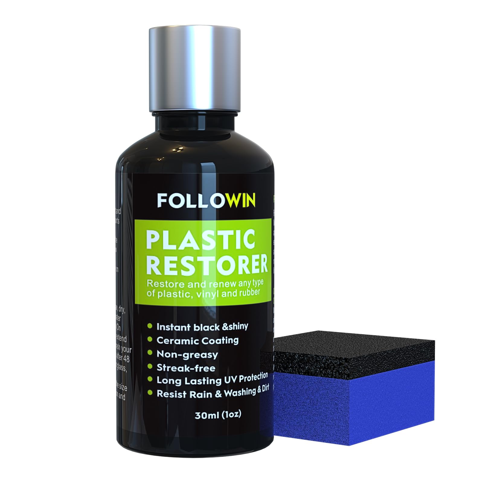 Followin Plastic Restorer For Cars Ceramic Plastic Coating Trim Restore, Resists Water, Uv Rays, Dirt, Ceramic Coating, Not Dressing, Hydrophobic Trim Coating, Highly Concentrated, 30Ml