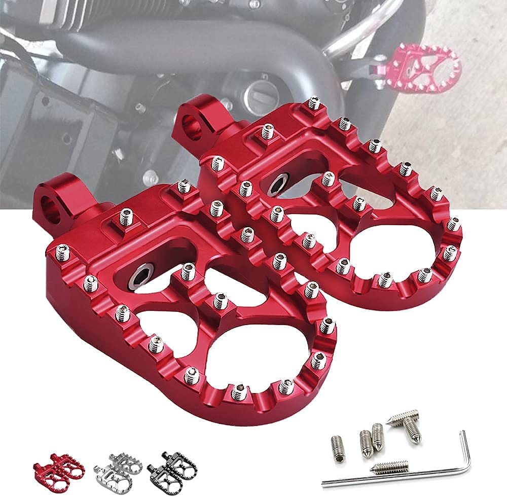 Starknightmt Cnc Wide Fat Footpegs 360° Roating Mx Foot Pegs Chopper Bobber Style Compatible With Dyna Fatboy Sportster Iron 883 (Red)
