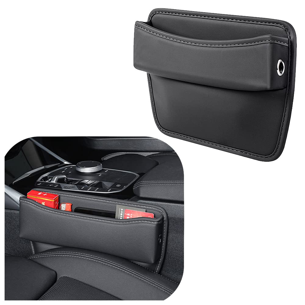 Large Capacity Car Seat Gap Filler With 2 Charge Hole - Microfiber Leather Seat Gap Organizer Storages Items & Keeps Car Quiet Tidy - Car Seat Storage Box For Phone,Key,Cigarette,Glasses (Black)