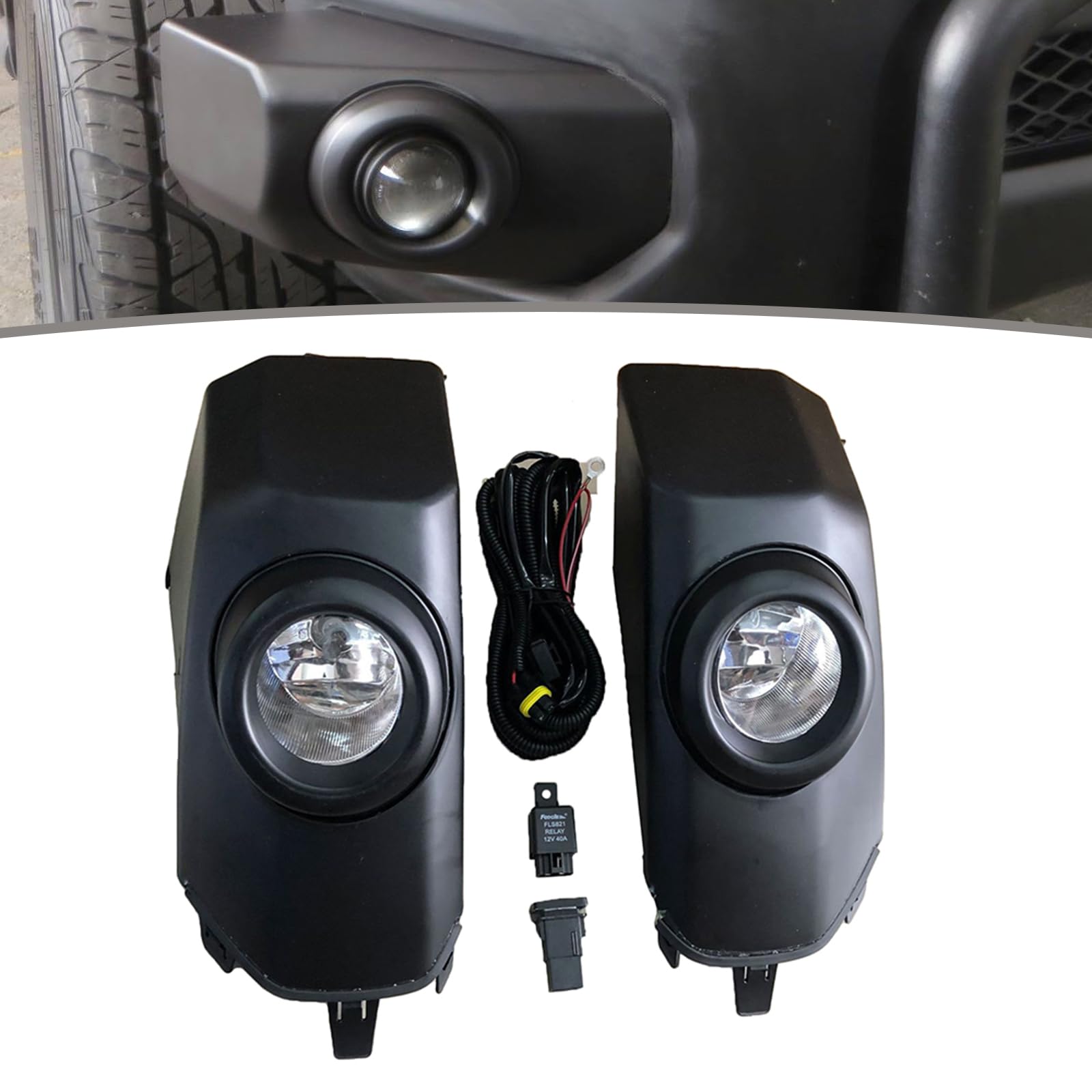 Jesymbx For Toyota Fj Cruiser 2007-2017 Front Bumper Fog Light Drl Daytime Running Lamp With Bulb And Wiring Black