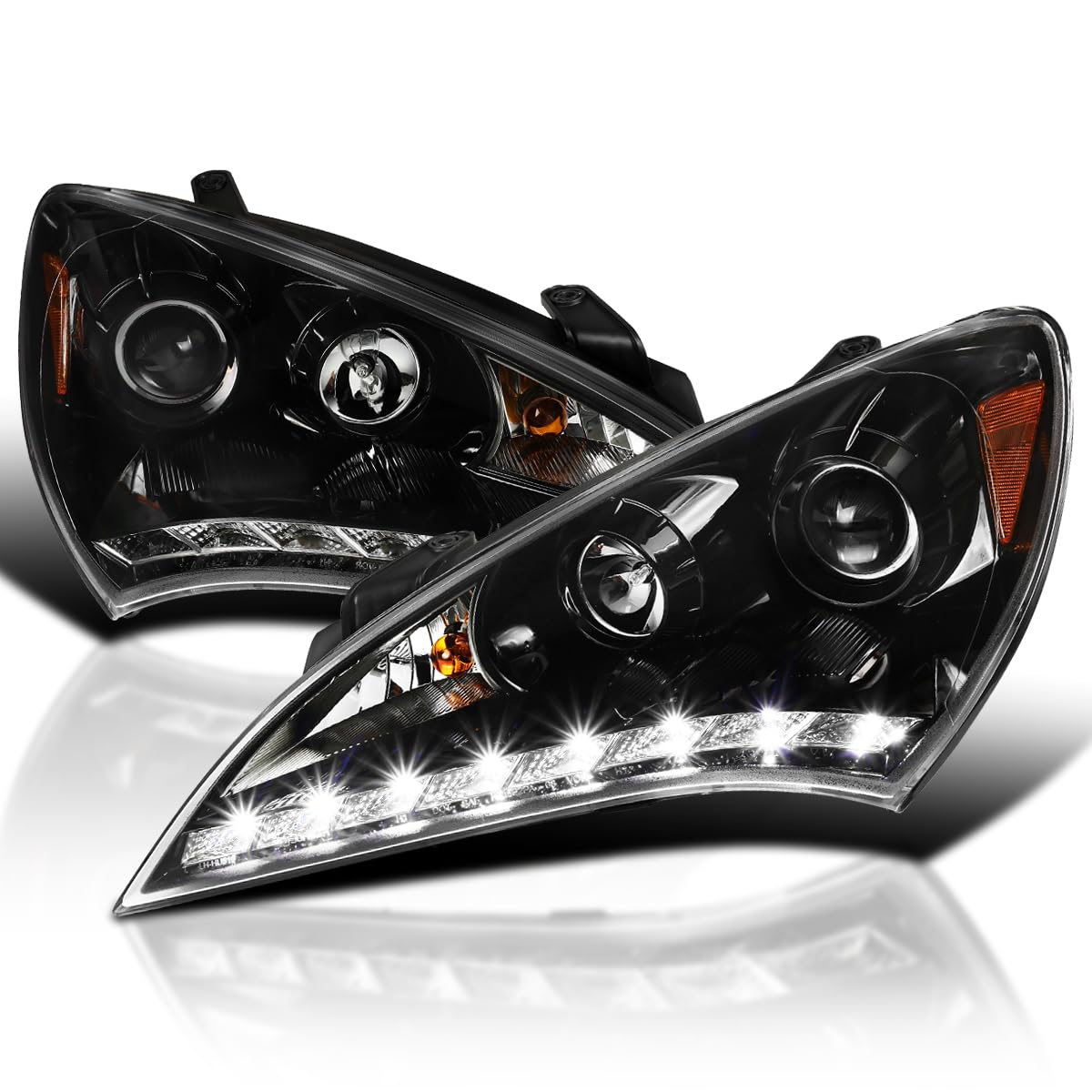 Spec-D Tuning Led Jet Black Projector Headlights Compatible With 2010-2012 Hyundai Genesis 2Door Coupe, Left + Right Pair Headlamps Assembly