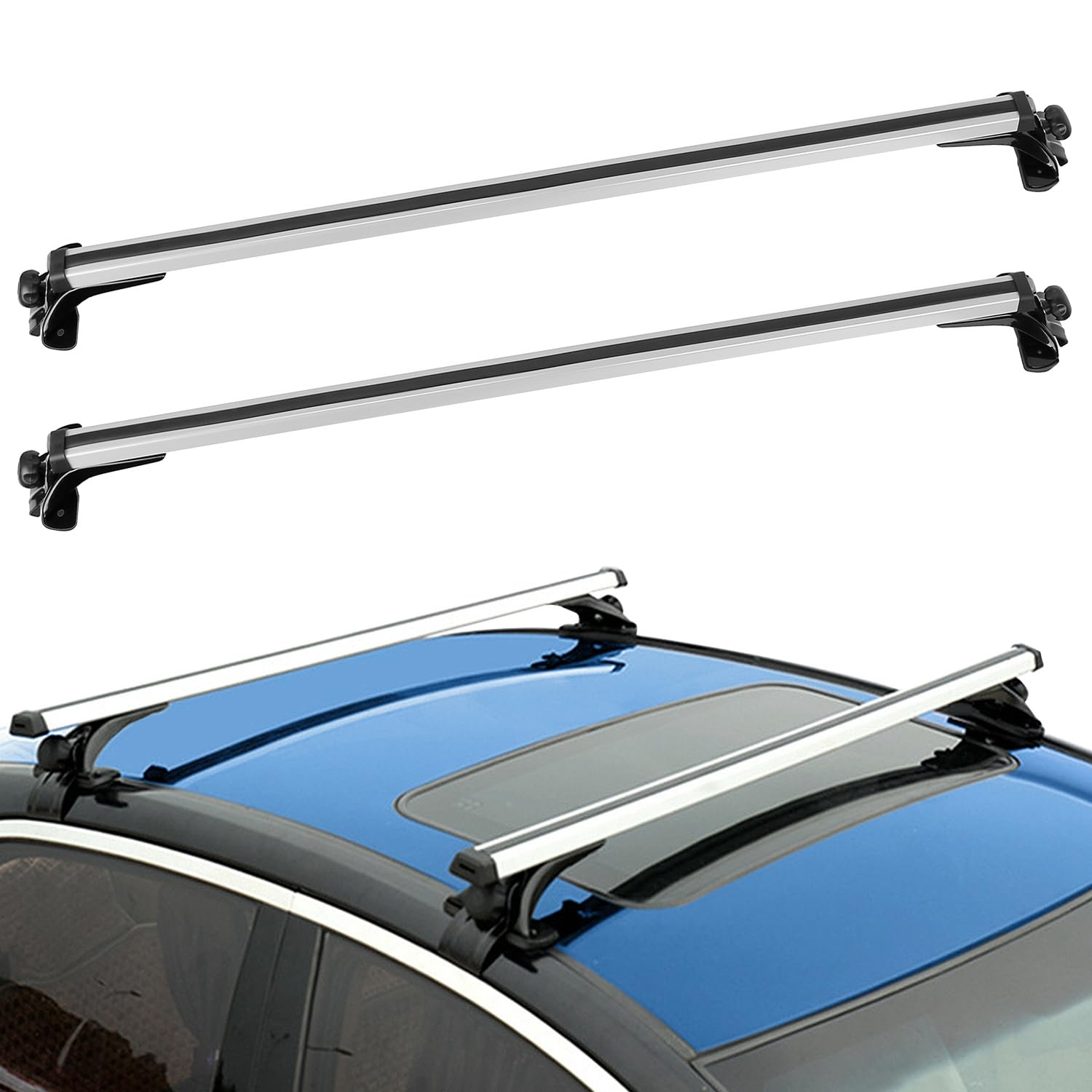 43Inch Universal Car Roof Rack, Anti-Theft Lock, Aluminum Car Roof Rack Cross Bars, Adjustable Window Frame For Bike Kayak Cargo Luggage, 42.91-44.88 Inch Distance Between Rain Grooves, 165Lbs Load