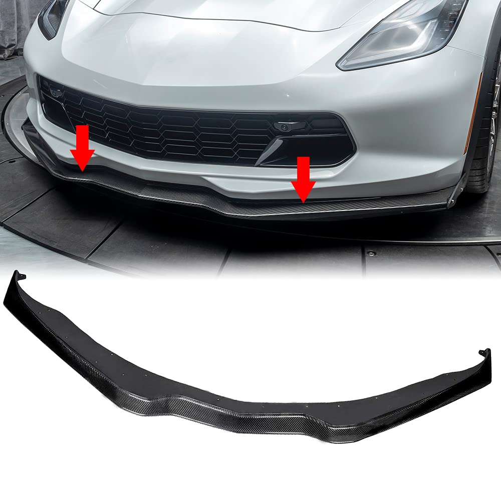 Nubehone Front Bumper Lower Lip Splitter Carbon Fiber Look Fit For 2015-2019 Chevy Corvette C7 Z06 & Grand Sport Replaces Oem #22922352 Abs Plastic - Hydro-Dipped Carbon Fiber
