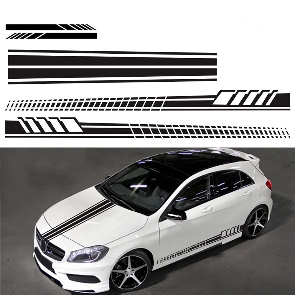 Fadzeco 5 Pieces Vinyl Car Side Sticker Long Stripe Auto Body Racing Sports Decals Universal Car Truck Diy Decal Stripe Vinyl Stickers Decoration