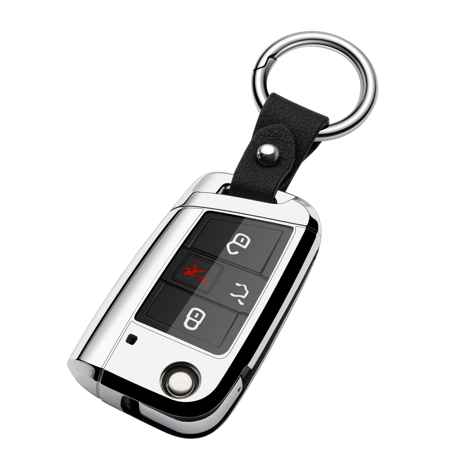 Zspdacc Compatible With Volkswagen Foldable Key Fob Cover Silver Tpu Protector Case Car Key Chain Holder