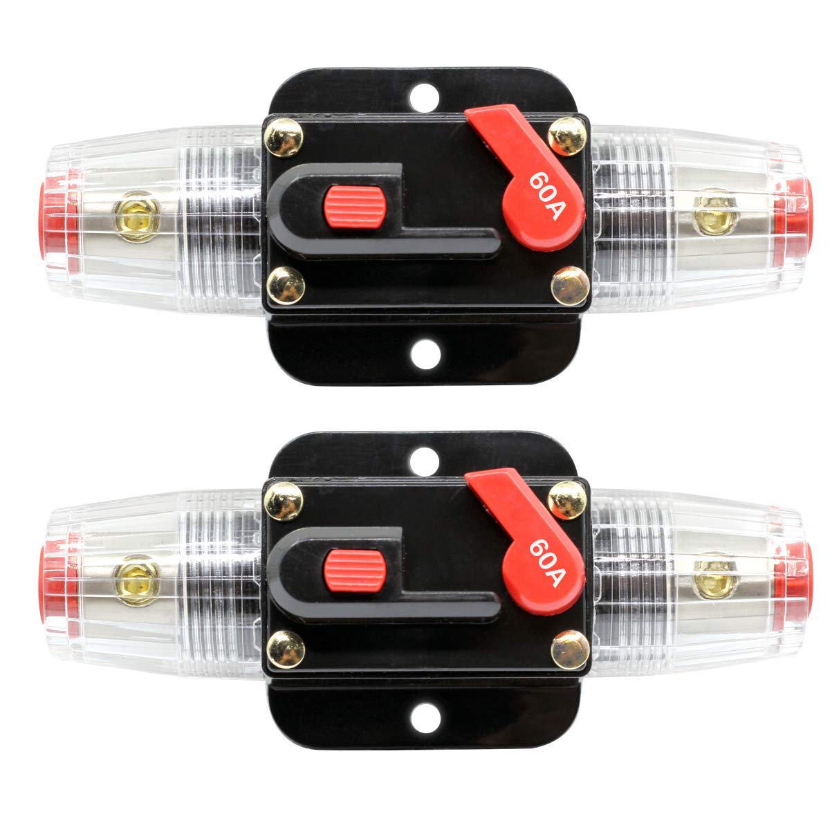 Zookoto 2 Pcs 12V-24V Dc Fuse Holder 20A 30A 40A 50A 60A 80A 100A 150A, Inline Circuit Breaker 60A With Reset Button For Auto Car Marine Boat Stereo Switch Audio Inverter System Protection