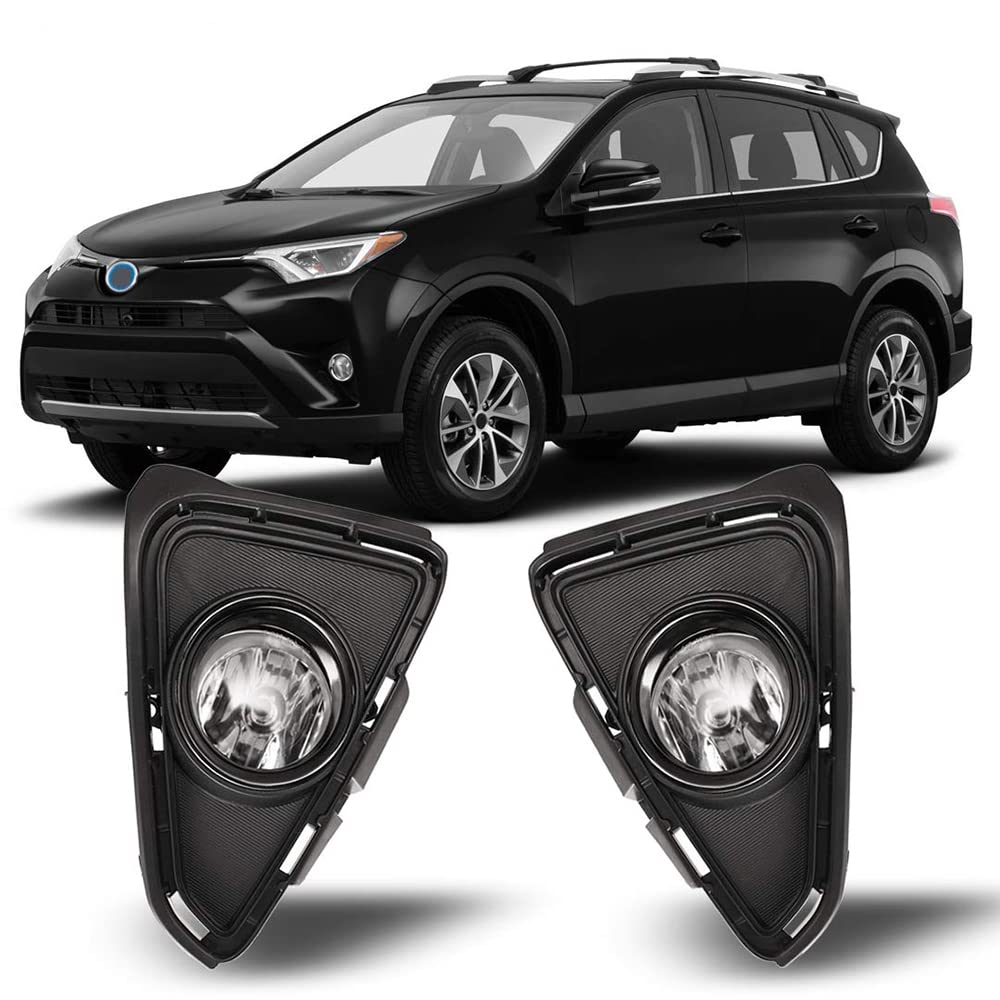 Cpw Oem Fog Lights Assembly Fit For 2016 2017 2018 Toyota Rav4, Driver & Passenger Driving Fog Lamps Replacement W/ H11 Halogen Bulbs + Wiring Harness + Switch (Black Housing Clear Lens)
