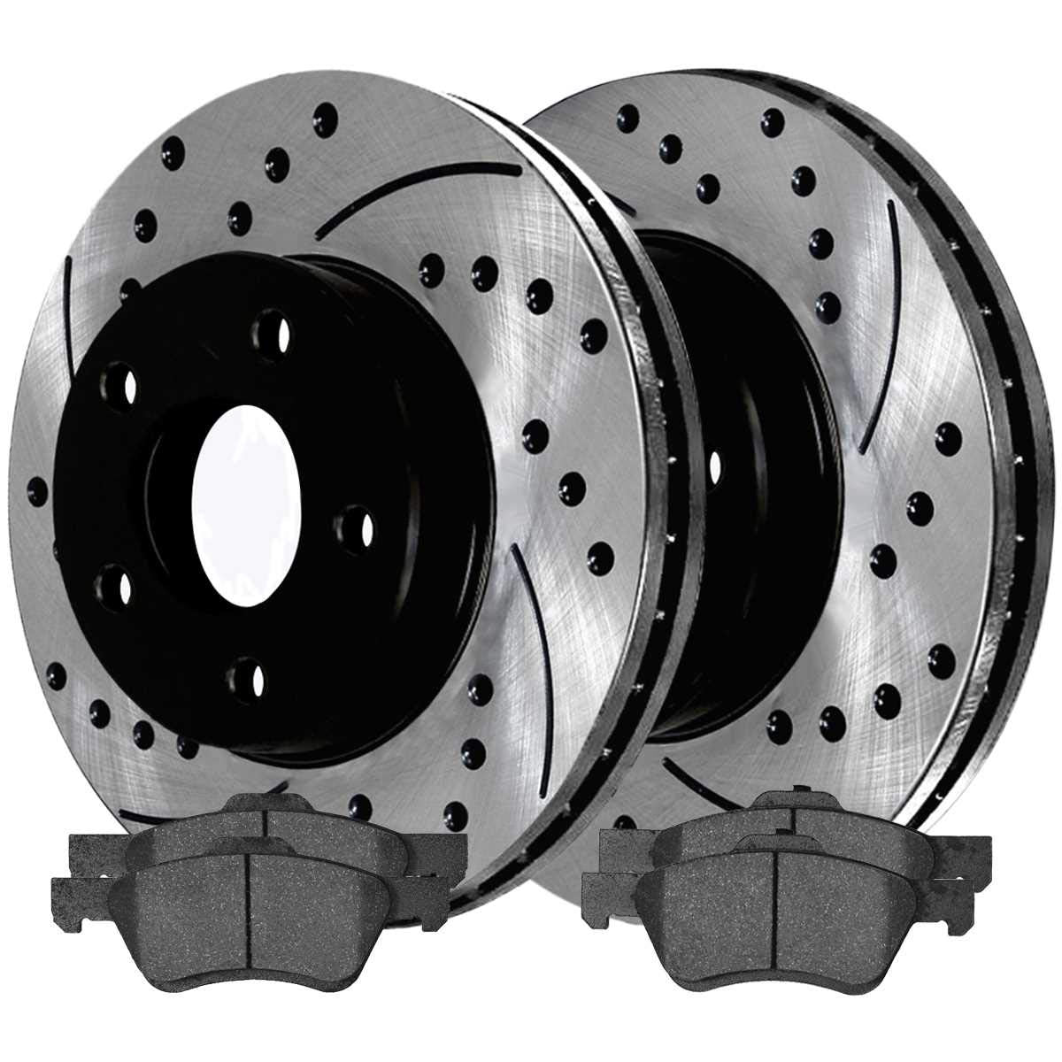 Autoshack Black Hat Drilled And Slotted Brake Rotors With Ceramic Pads Front Brake Rotor Replacement Kit For 2005-2010 Ford Escape 2005-2010 Mercury Mariner 2008-2011 Mazda Tribute Scdpr64125641251047
