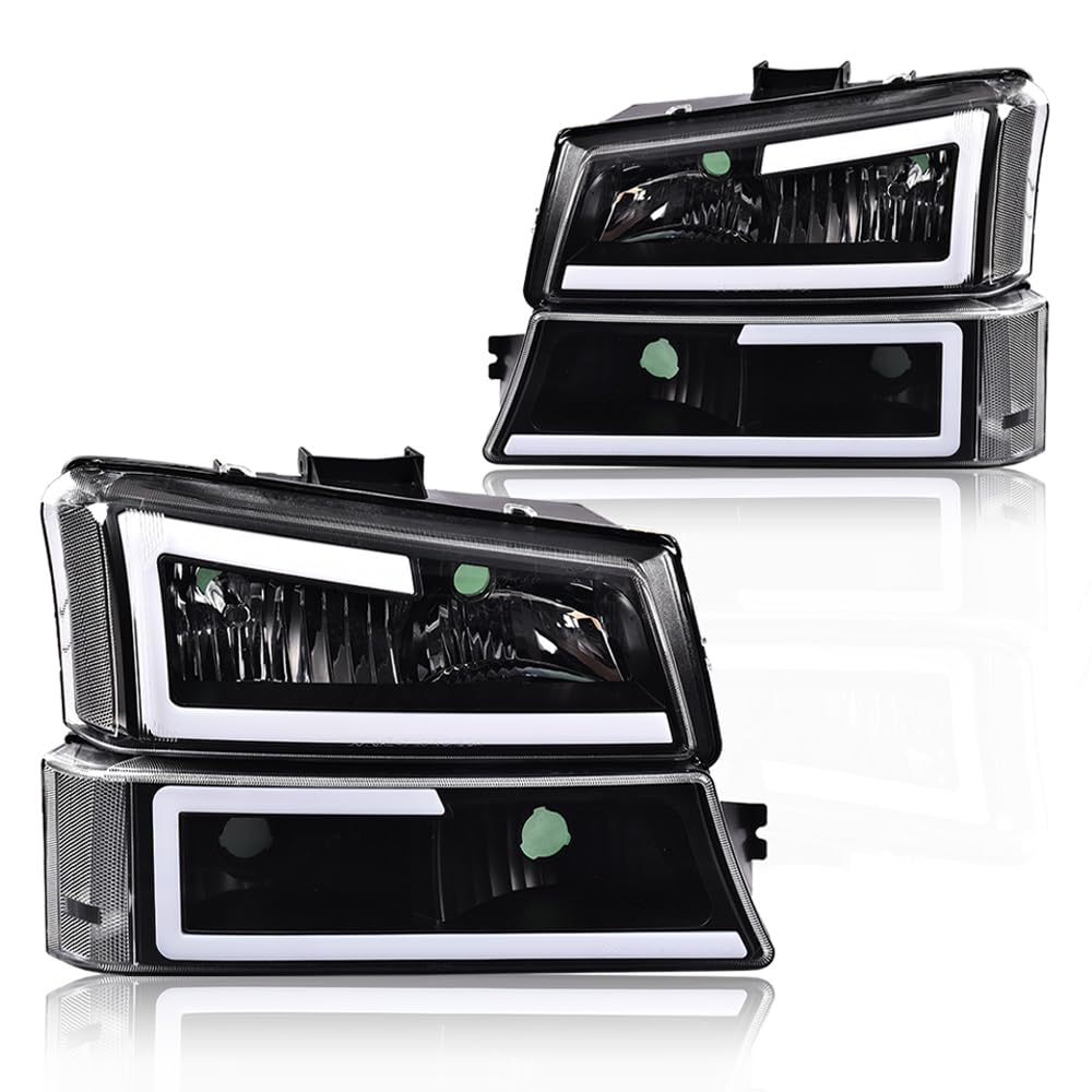 Allgood Led Drl Headlights Compatible With 2003-2006 Chevy Silverado Avalanche 1500 2500 3500 Hd, Fit Models Without Factory Cladding, Smoky Lens Chrome Housing Amber Reflector