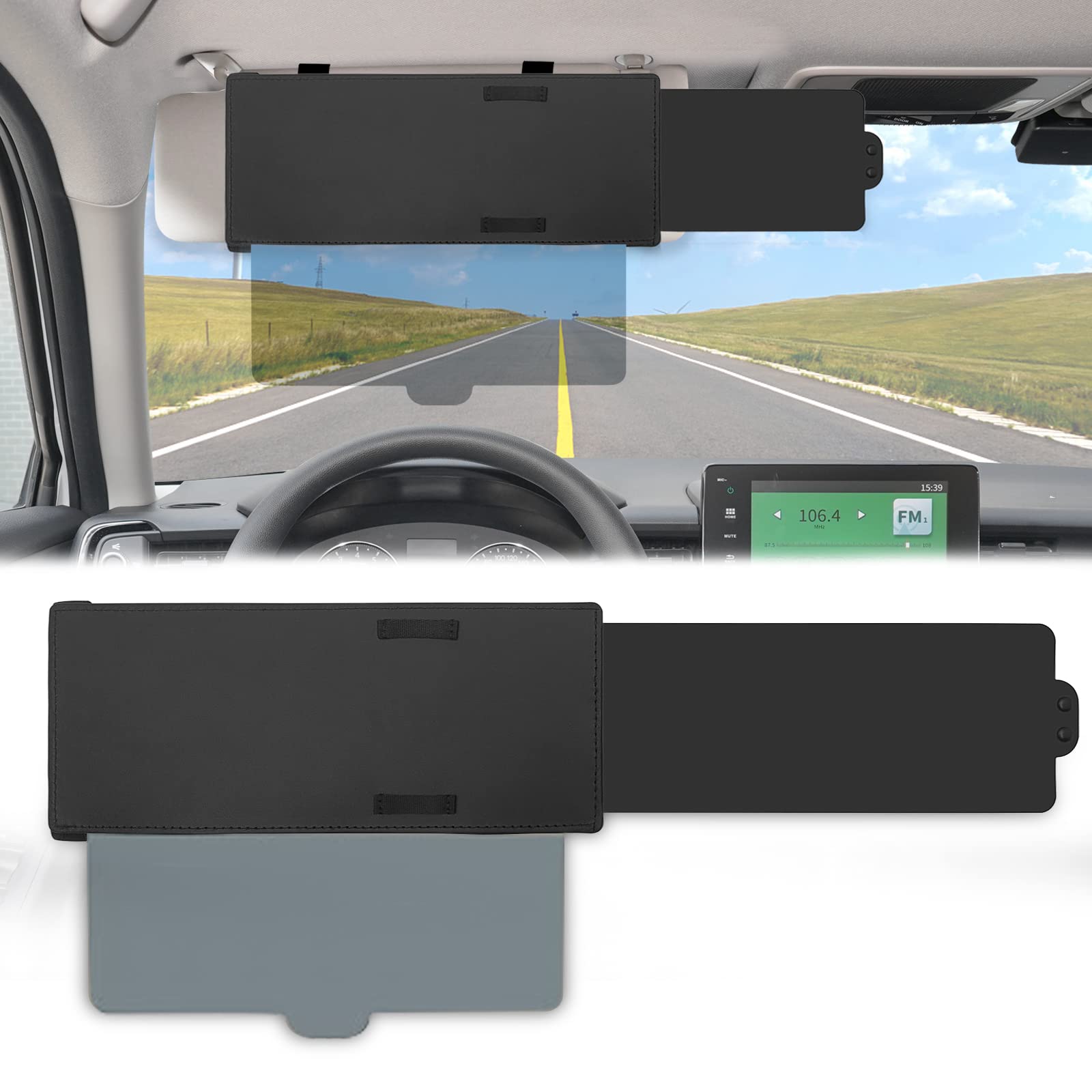 Polarized Sun Visor Extender, Anti-Glare Car Sun Visor Protects From Sun Glare, Automotive Interior Sun Protection, Snow Brown Blindness, Uv Rays, Universal For Most Cars(Lens Black)