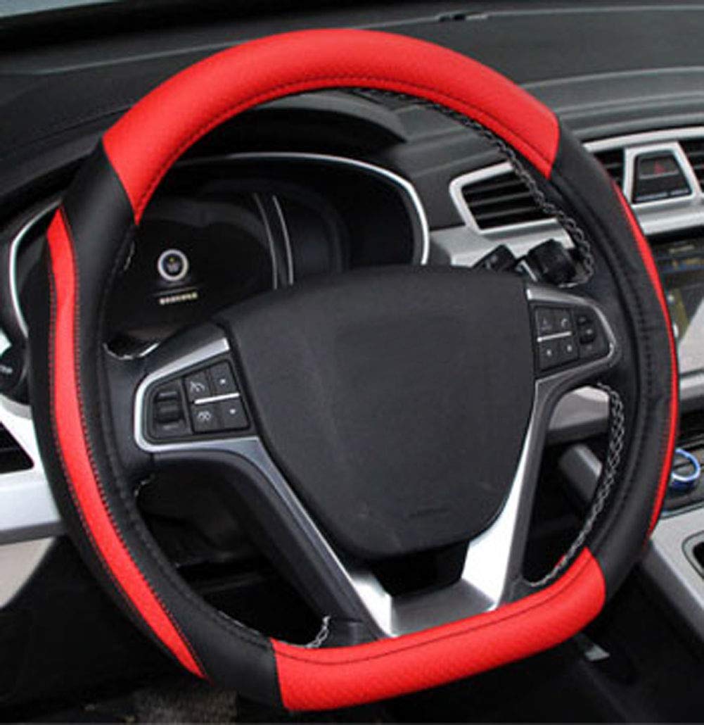 Builllin D Cut Steering Wheel Cover - D Shaped Flat Bottom Microfiber Leather Anti-Skid Breathable Fit 14.5'-15' (Red)