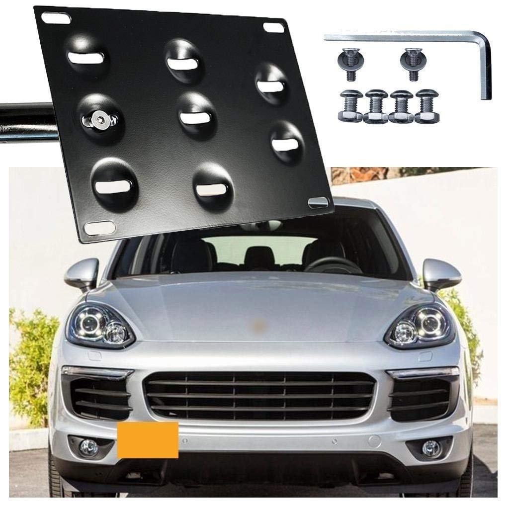 Xotic Tech Black Aluminum Bumper Tow License Plate Mount Bracket Compatible With Porsche Cayenne 2011-2017 Or Tesla Model 3 2017-2023
