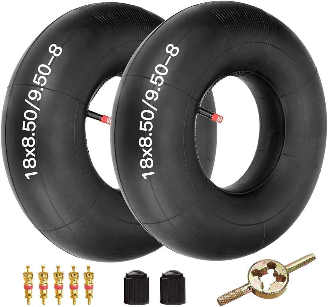 Fvrito 18X8.50-8 18X9.50-8 Inner Tube For Atv Quad 4 Wheeler Go Kart Lawn Tractor Snow Blower Golf Cart Garden Trailer Heavy Duty Lawn Mower Turf With Tr-13 Straight Valve Stem 2 Pack