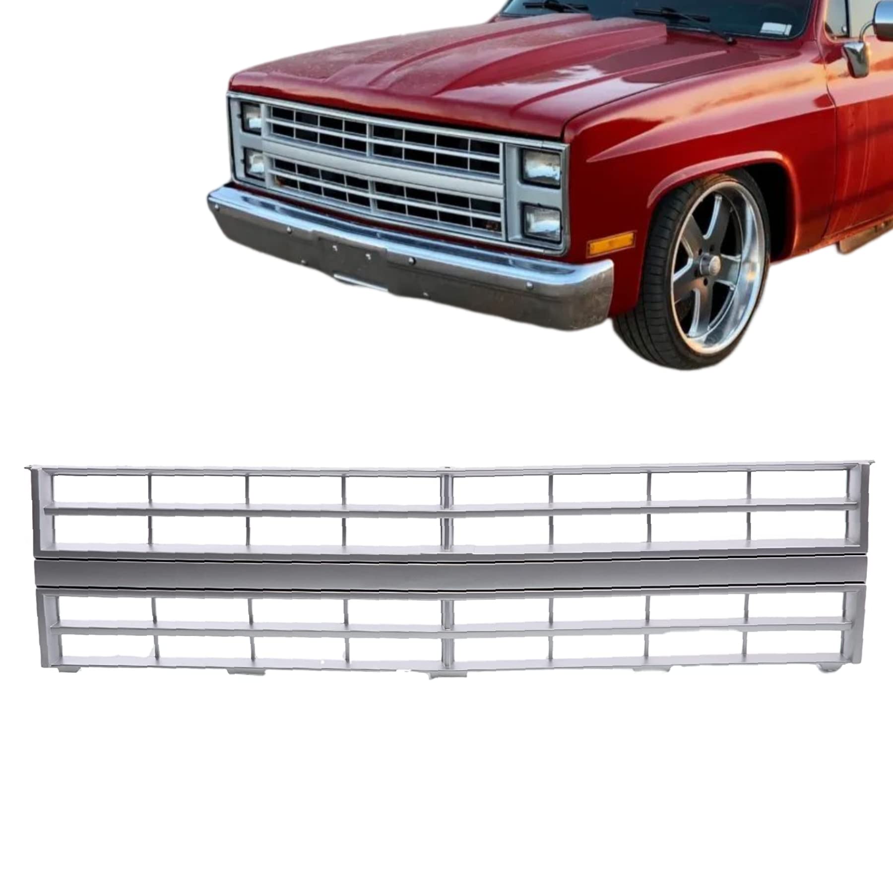 Carpartsdepot Front Grille Grill Silver Compatible With Chevrolet 1985-1988 C/K R/V 10 20 30 Series/Blazer Gm1200139 15554910 Without Molding Hole & Emblem Provision