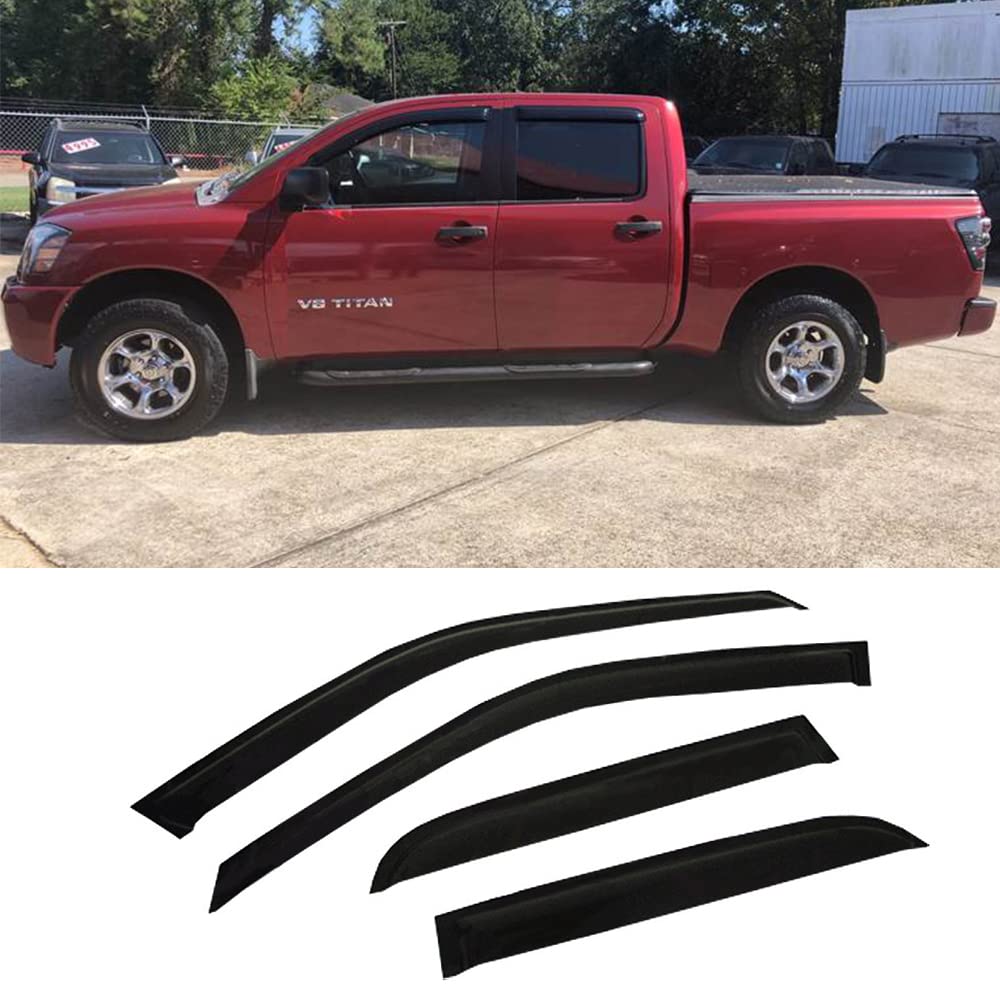 Startship 94858 Side Window Wind Deflector,4Pc Outside Mount Style Nice Sun Rain Guards Set,Window Visor Fit For 2004-2015 Nissan Titan Crew Cab