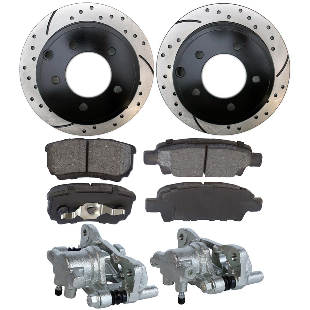 Autoshack Black Hat Drilled And Slotted Brake Rotors With Performance Ceramic Pads And Calipers Front Brake Rotor Replacement Kit For Jeep Patriot Compass Dodge Avenger Caliber Chrysler 200 Bcpkg00177