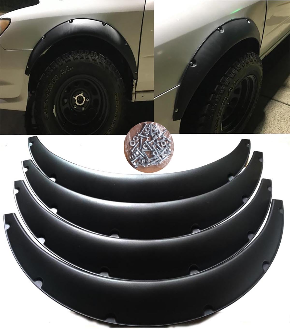4Pcs 3.5'/90Mm 4Pcs Set Black Universal Car Wheel Fender Flares Durable Polyurethane Extra Wide Auto Car Body Kit…