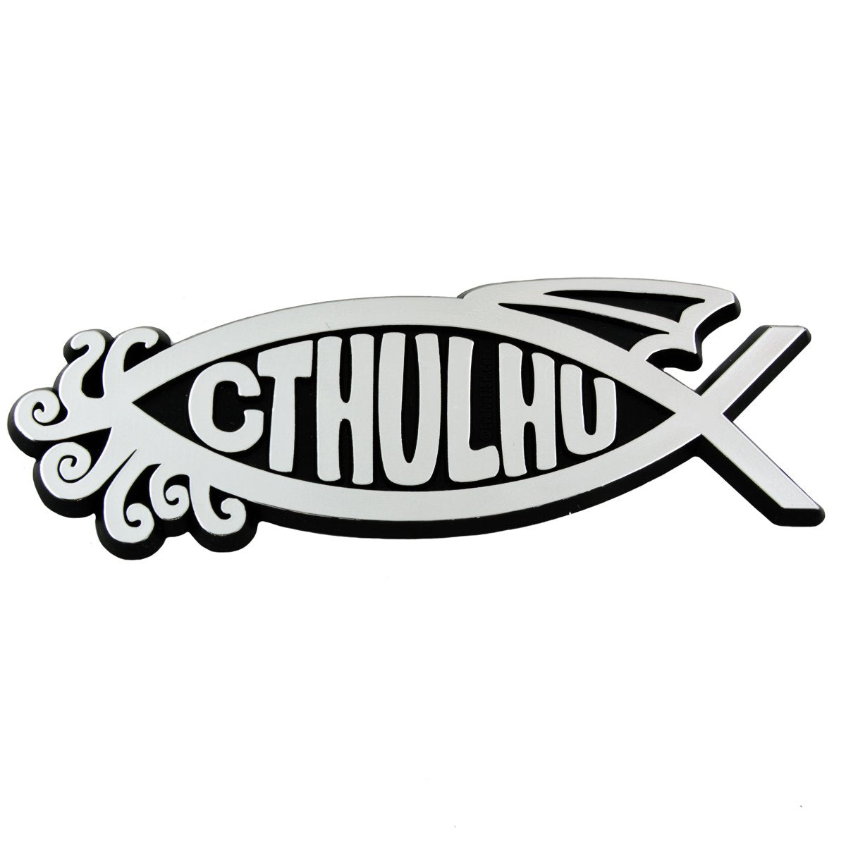 Cthulhu Fish Plastic Auto Emblem - [Silver][5 1/4'' X 2'']