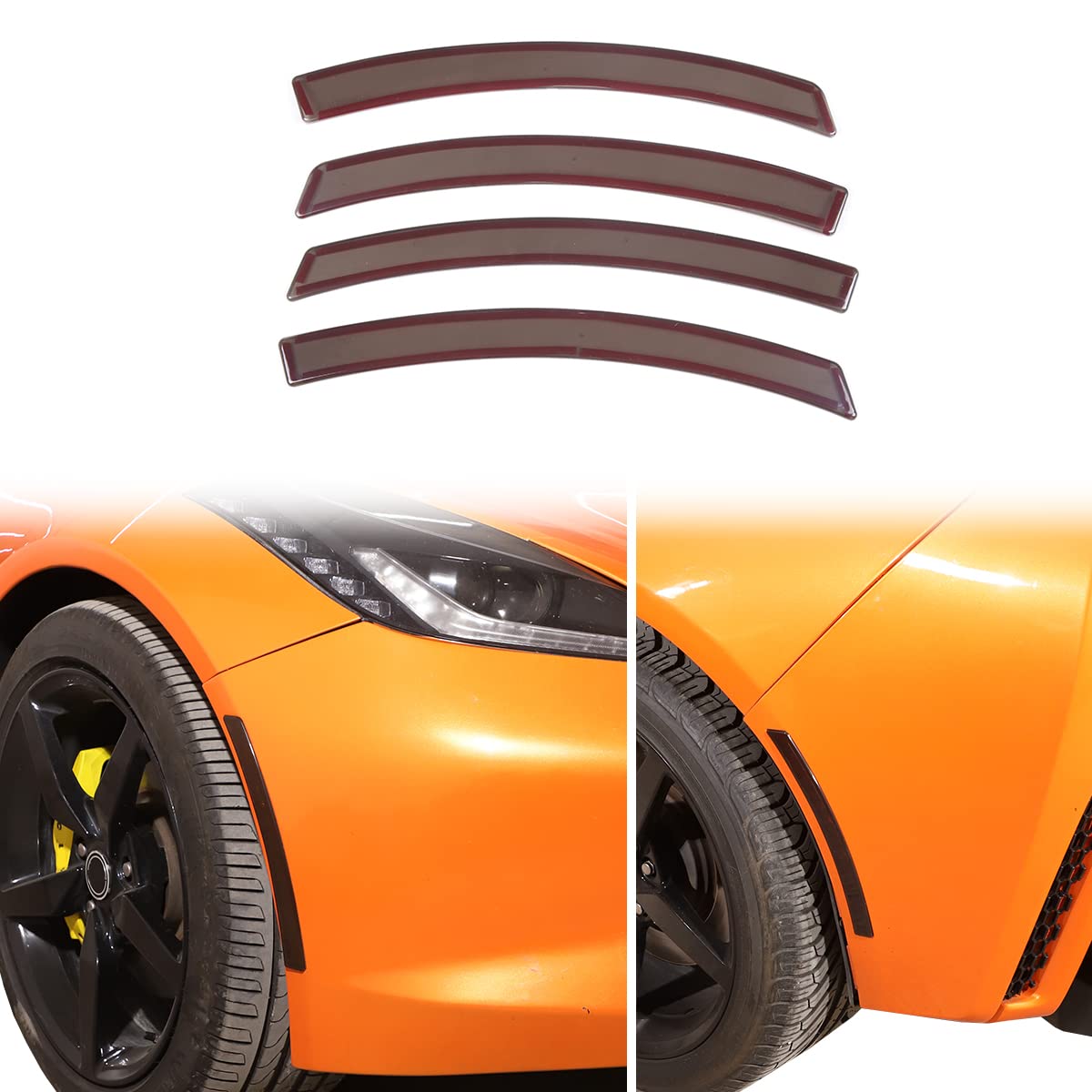 Black Rear Tail Light Lens Taillight Kit Fit For Chevrolet Corvette C7 2014-2019 Rear Fog Light Car Exterior Taillight Protection Cover Accessories (Front +Rear Bumper Reflector Side Marker Lights)