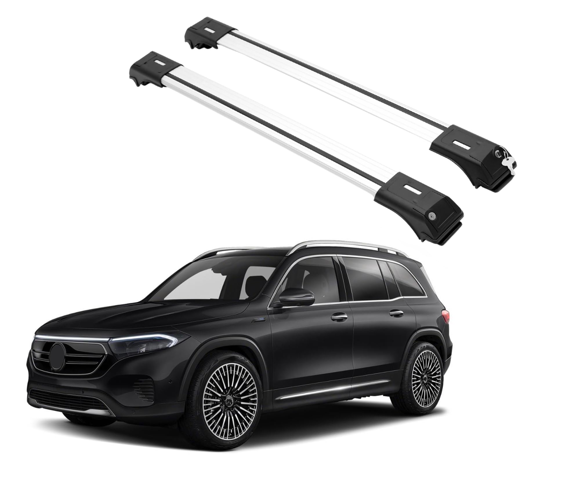 Erkul Roof Rack Cross Bars For Mercedes Benz Eqb 2021-2024 | Aluminum Crossbars With Anti Theft Lock For Raised Rails | Not Compatible With Moon Roof - Silver