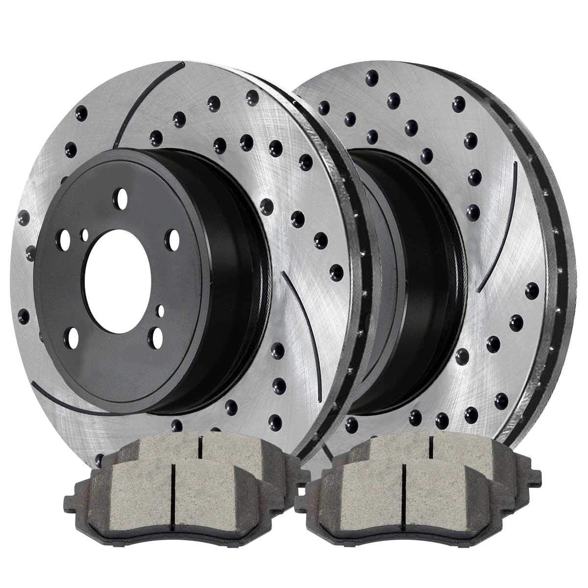 Autoshack Black Hat Drilled And Slotted Brake Rotors With Ceramic Pads Front Brake Rotor Replacement Kit For Subaru Impreza Baja Wrx 2005-2012 Outback 2006-2012 Legacy 2009-2010 Forester Brkpkg0821