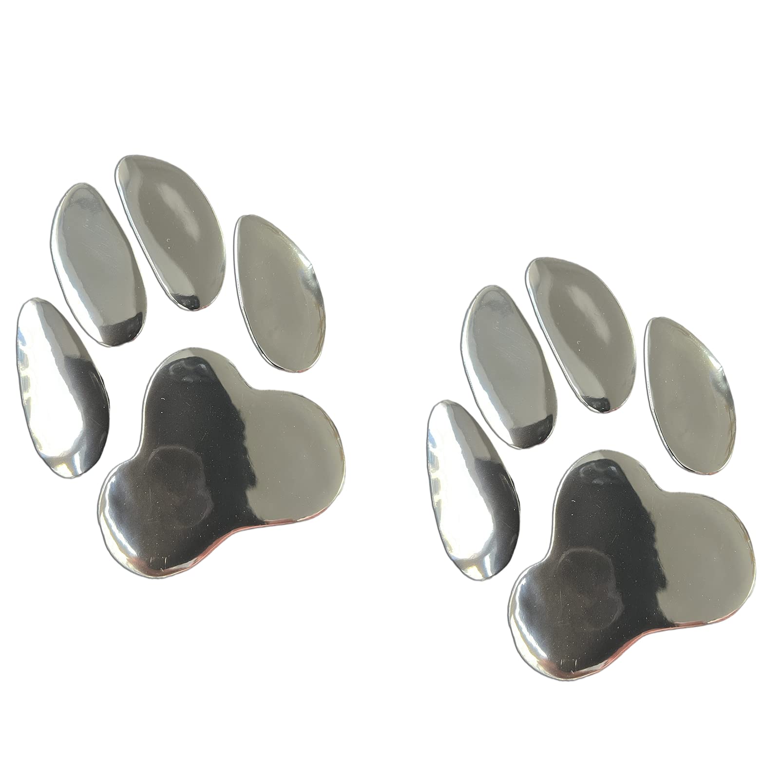 Lzlrun 2 Pieces 3D Chrome Car Decoration Stickers Paw Decals Car Stickers Dog Paw Print Car Stickers For Car Bumper Window Laptops Decoration (Silver)