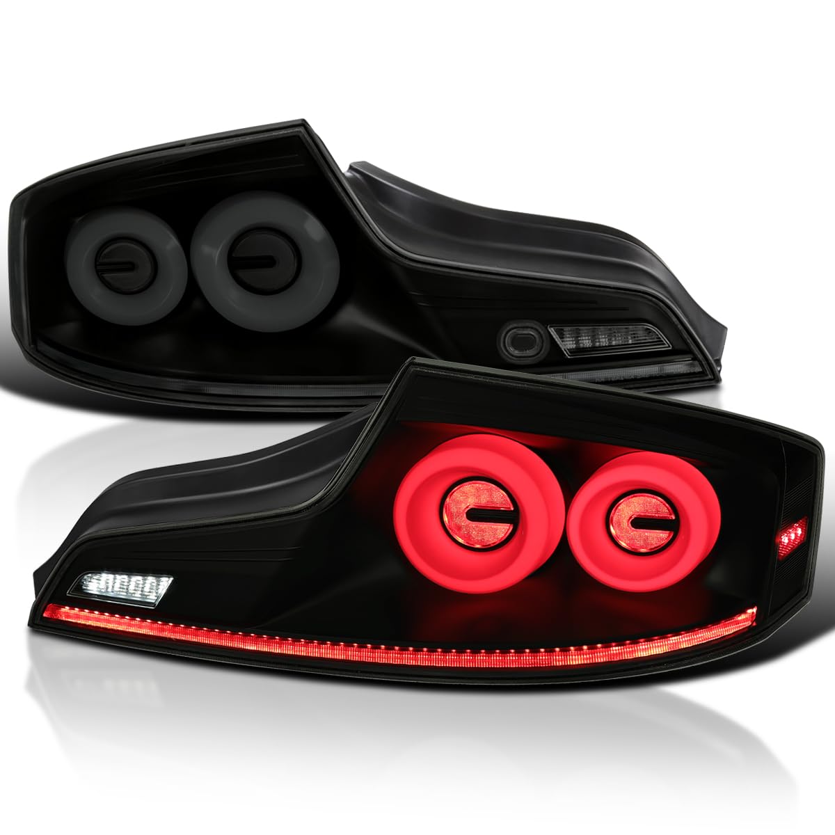 Spec-D Tuning Black Housing Smoke Lens Full Led Tail Lights With Fiber Optic Dynamic Halo Ring And Sequential Turn Signal Compatible With 2003-2007 Infiniti G35, Left + Right Pair Assembly