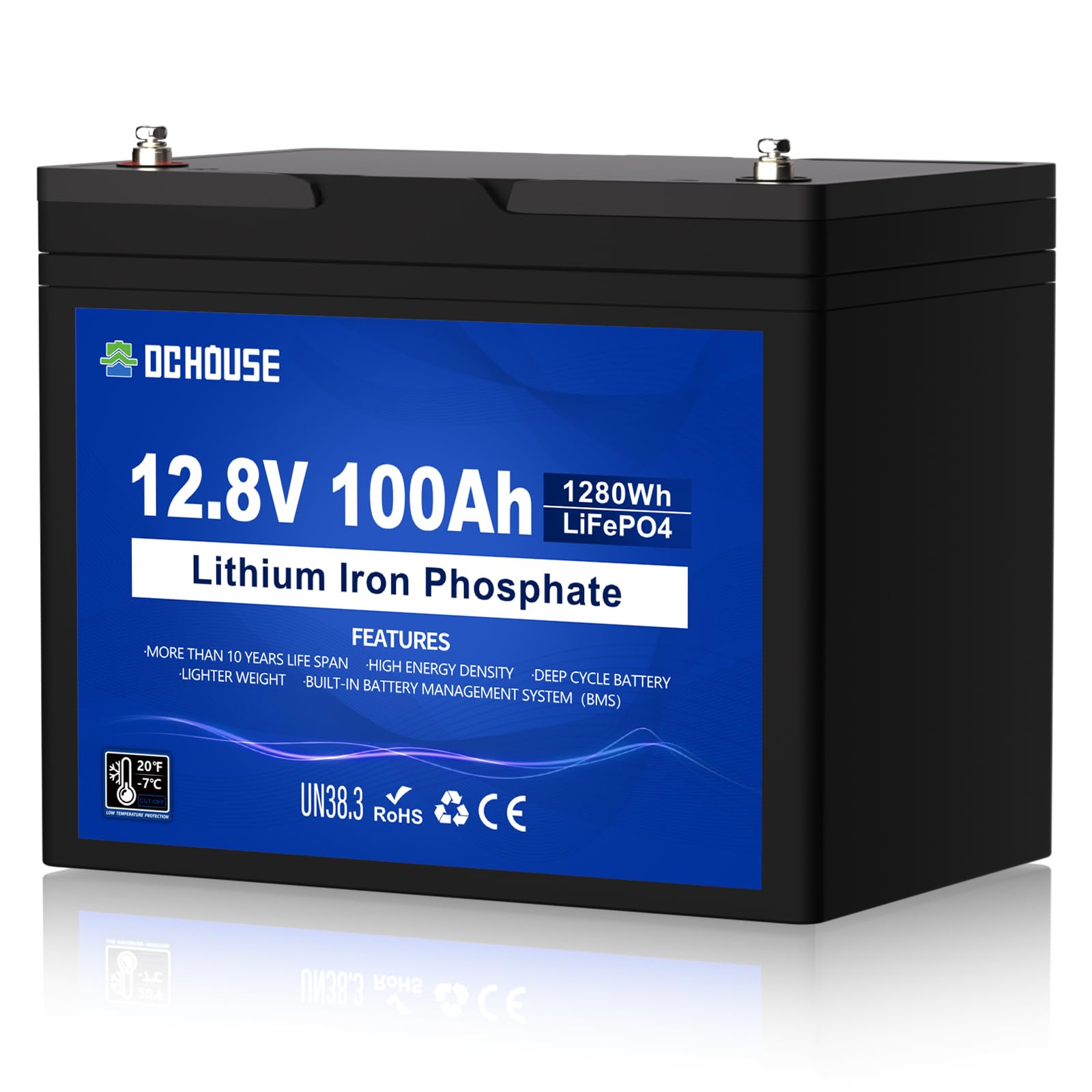 Dc House 12V 100Ah Lifepo4 Lithium Battery, Low-Temperature Cut-Off, Group 31,Built-In 100A Bms, Up To 15000 Cycles Battery For Rv, Marine, Trolling Motor, Travel Trailer, Energy Storage- Off Grid