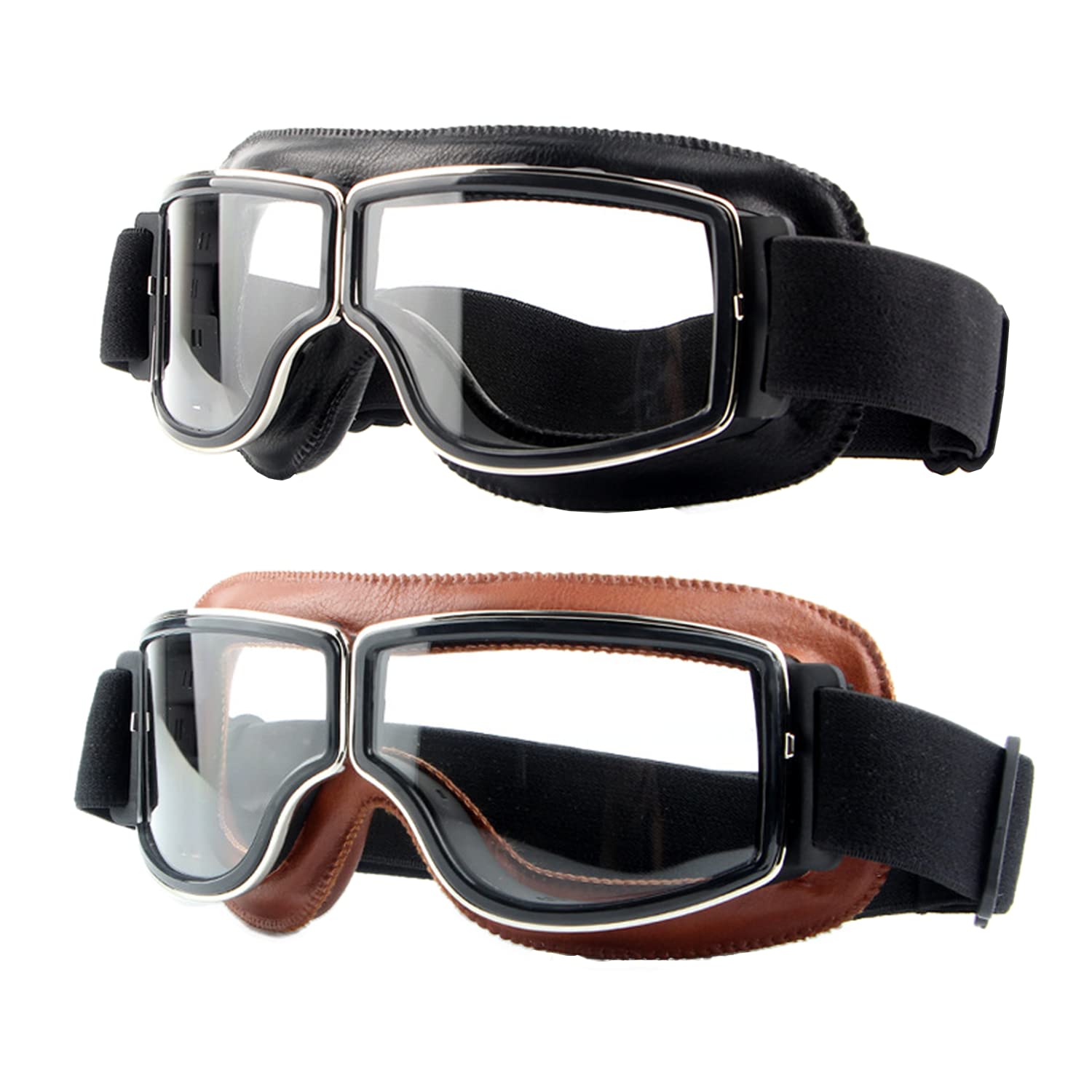 Ljdj Motorcycle Goggles,2 Pack Vintage Anti Fog Pilot Pu Leather Glasses Dustproof Atv Off Road Motorbike Helmet Eyewear Protect For Ridding Motorcross Classes Aviator Goggles For Men Women Adult