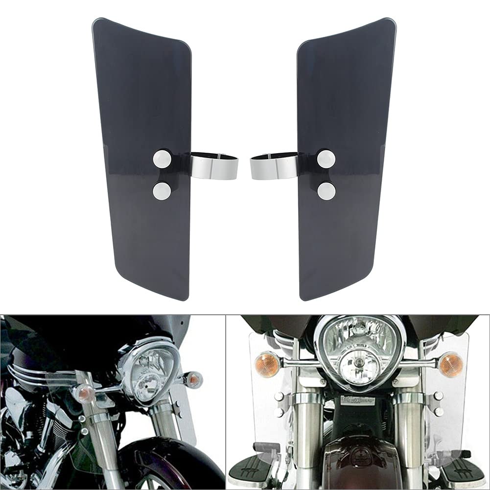 Newsmarts Motorcycle Front Fork Wind Deflector Shield For Honda Shadow Vt1100 Vt750 Vtx1300, For Kawasaki For Vulcan Classic Vn1500, For Yamaha V-Star Xv950 Xvs1100 Xvs1300, Smoke (Only Fit For Size)
