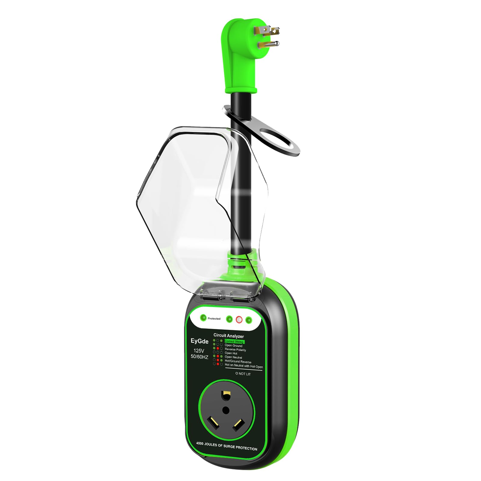 Eygde 15 Amp To 30 Amp 110 Rv Adapter With Surge Protector, Patented 4500J 5-15P Male To Tt-30R Rv Adapter Plug Rv Circuit Analyzer Voltage Protector With Waterproof Cover, For Camper Travel Trailer