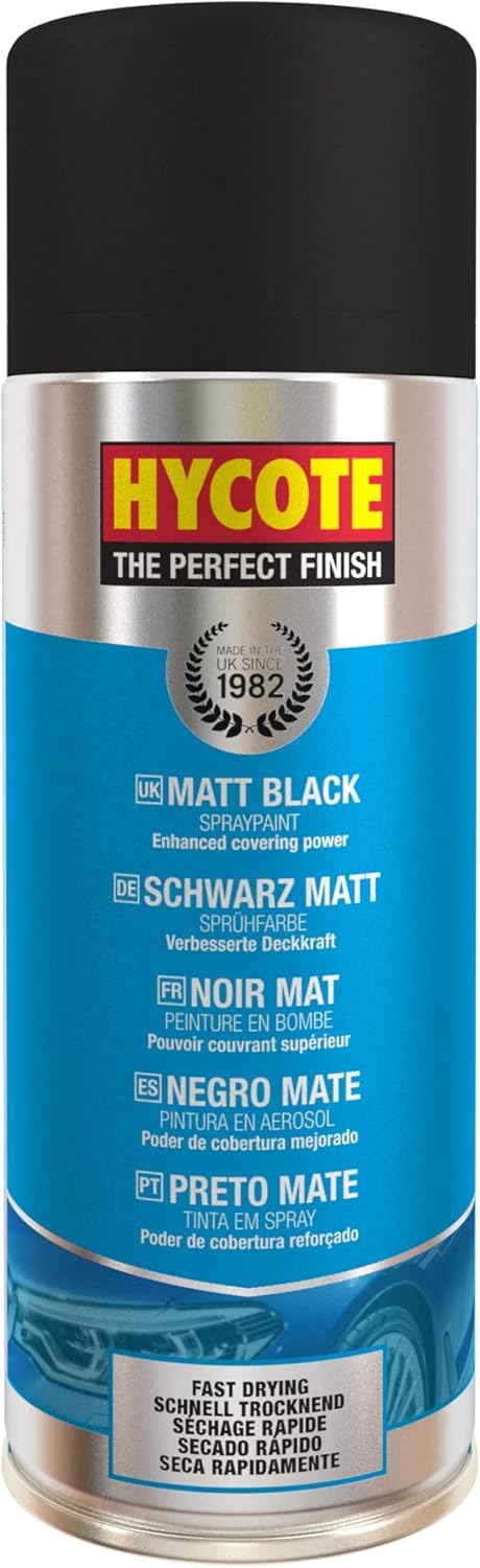 Hycote Fast Drying Aerosol, Black Spray Paint For Metal And Rigid Plastic Surfaces, Matt Black, 13.5 Oz