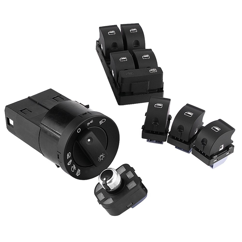 Headlight Switch, 6Pcs Car Headlight Mirror Window Master Control Switch Kit For A4 B6 B7 2002-2008