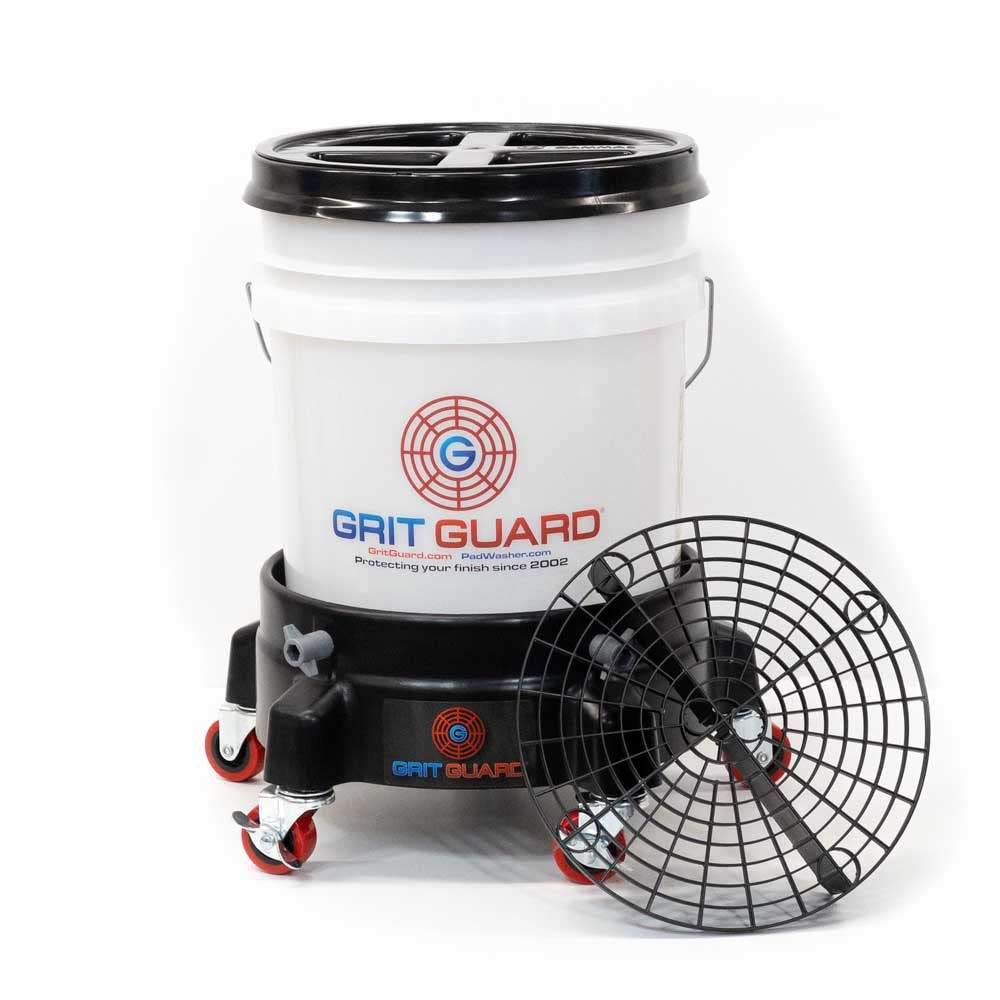 Grit Guard 5 Gallon Washing System | Includes 5 Gallon Bucket, Grit Guard, Bucket Dolly, And Gamma Seal Lid | For Car Wash And Detailing | Black