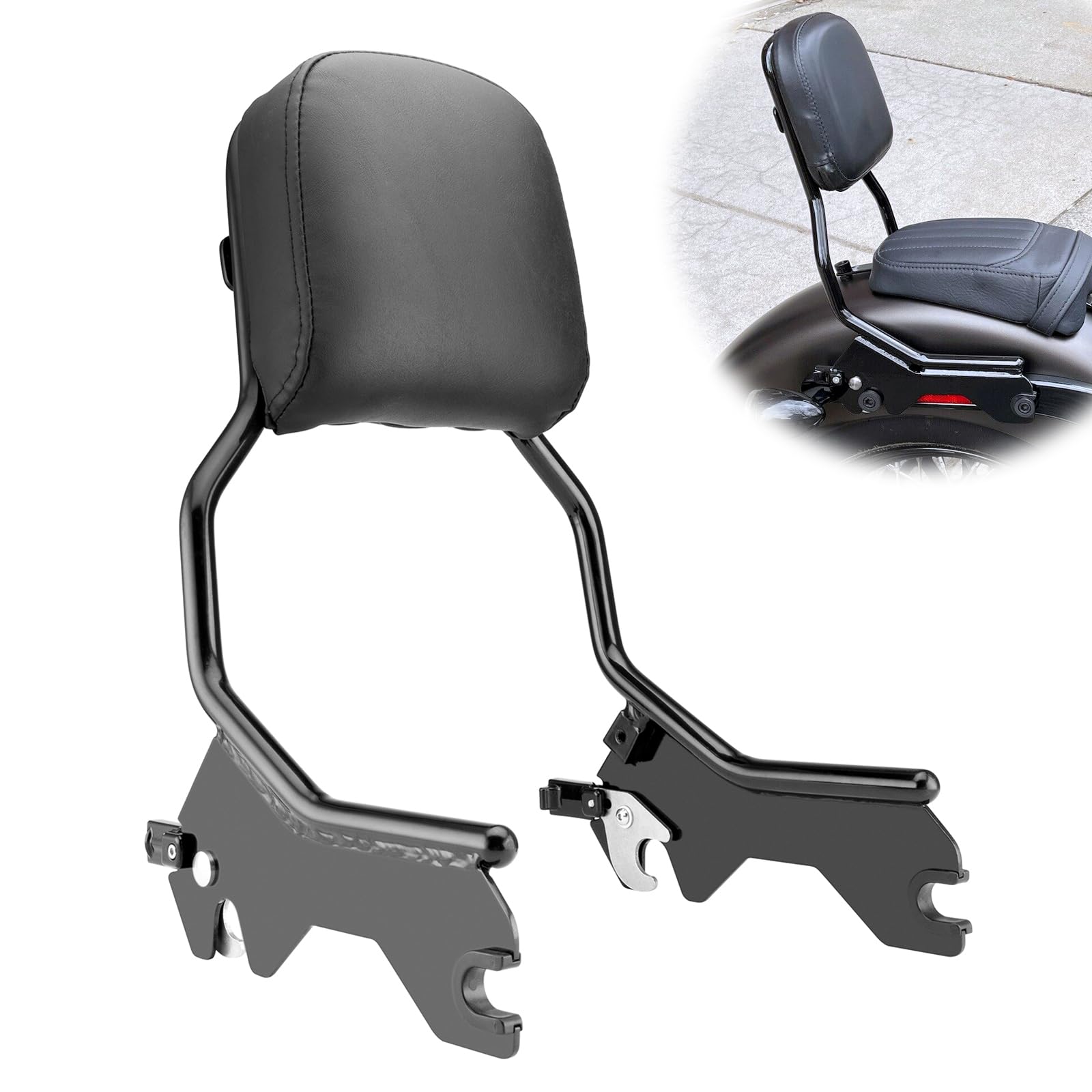 Xjmoto Wsays Standard Height Sissy Bar Detachable Upright Passenger Backrest Compatible With Harley Softail Flde Flhc Flhcs Flsl Fxbb Fxbbs And Fxst 2018-2024 Models, Gloss Black