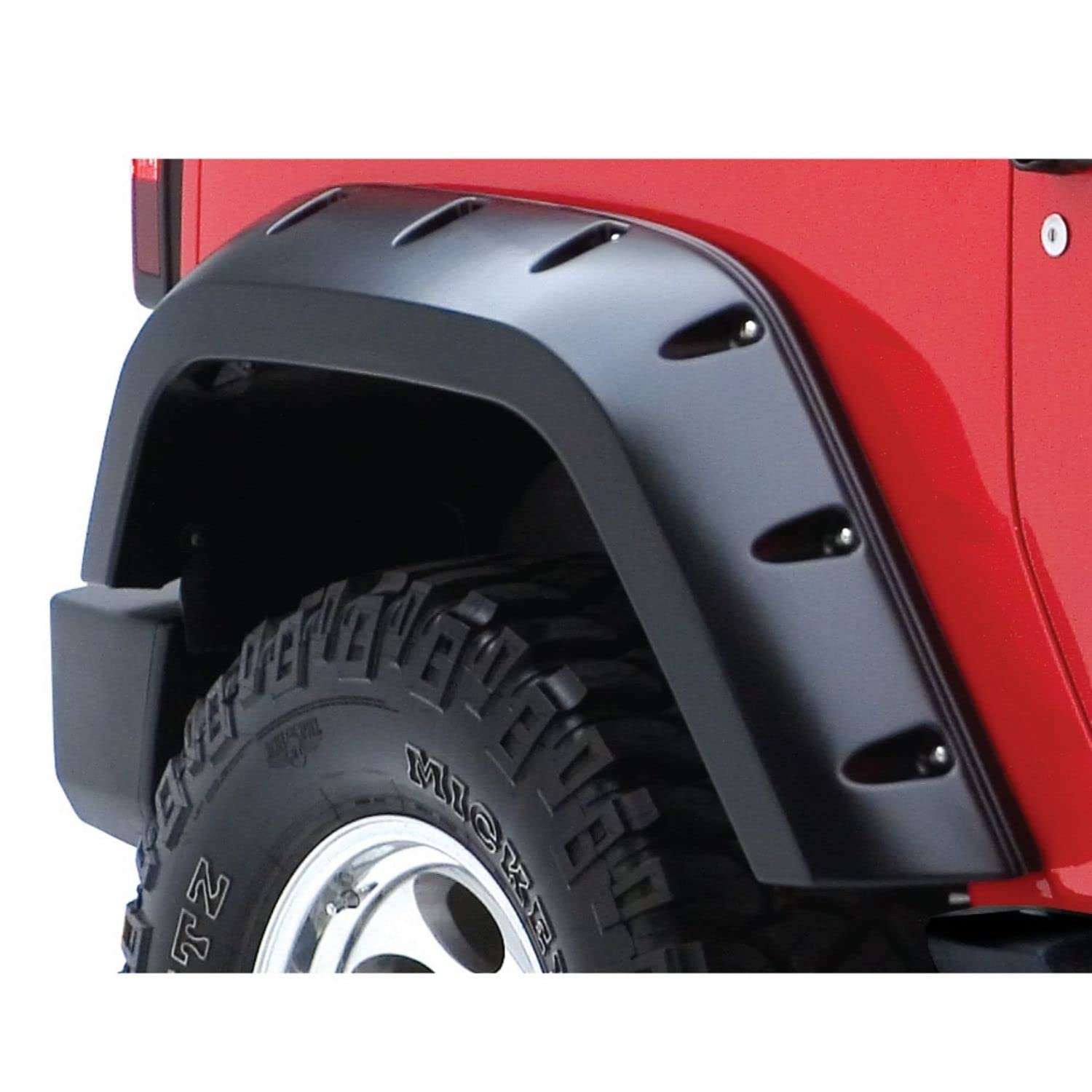 Bushwacker Max Coverage Pocket/Rivet Style Rear Fender Flares | 2-Piece Set, Black, Textured Finish | 10046-02 | Fits 2007-2018 Jeep Wrangler Jk Unlimited