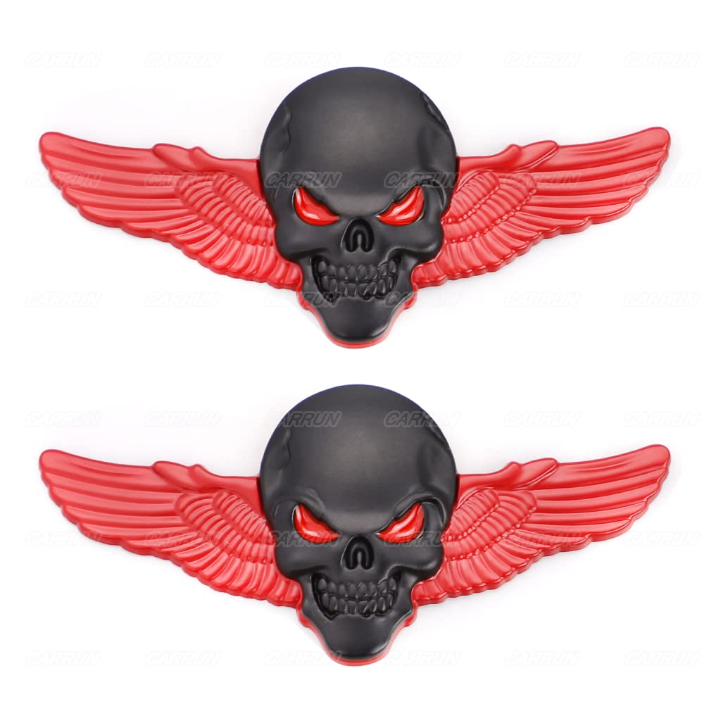 2X 3D Skeleton Skull Emblem Metal Badge Car Badge Sticker (Large-Black Red Eye)