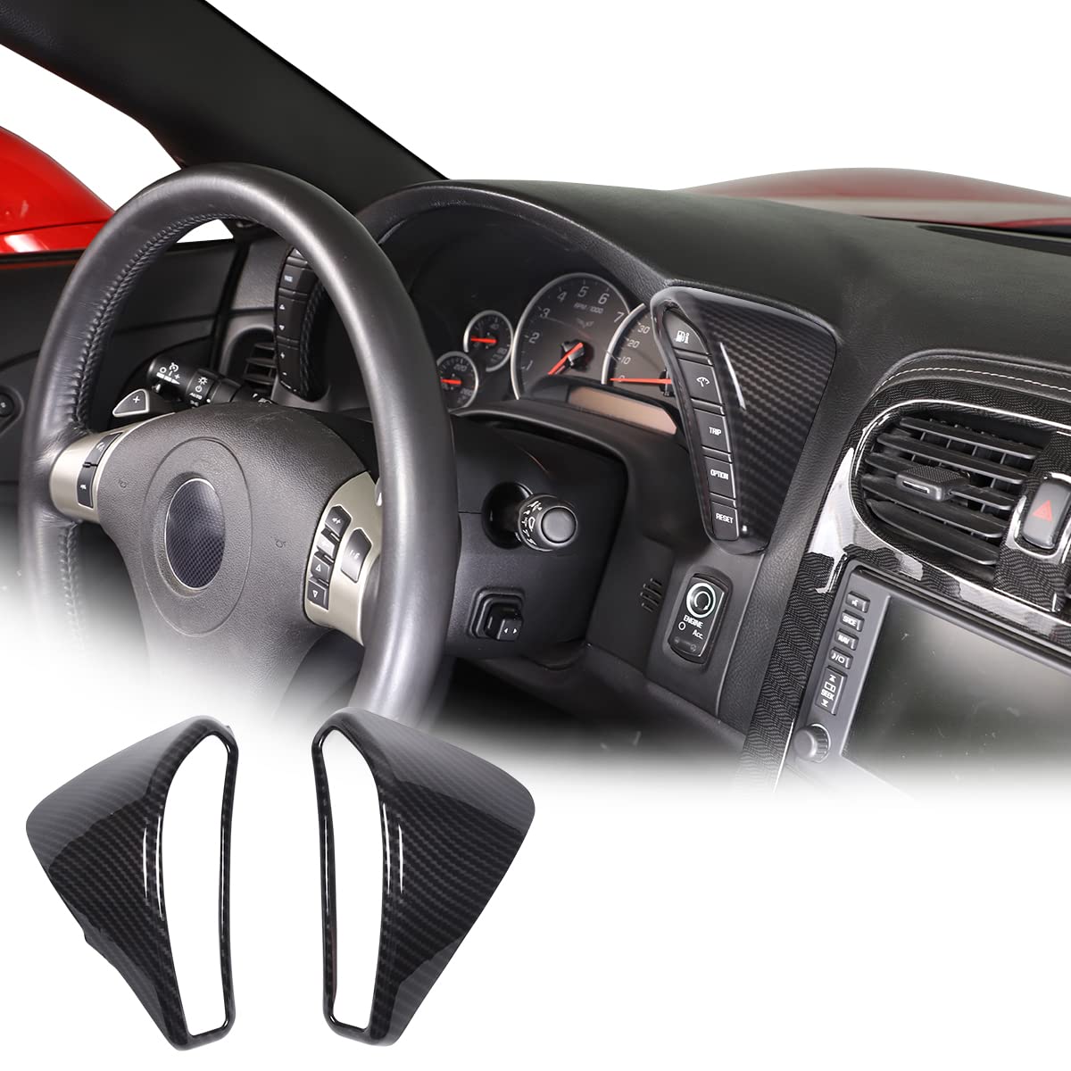 Piugilh Dashboard Button Switch Cover Trim For Corvette C6 2005-2013 Interior Accessories, Abs Dash Board Speedometer Bezel Cover Trim Frame Sticker, 2Pcs (Black)