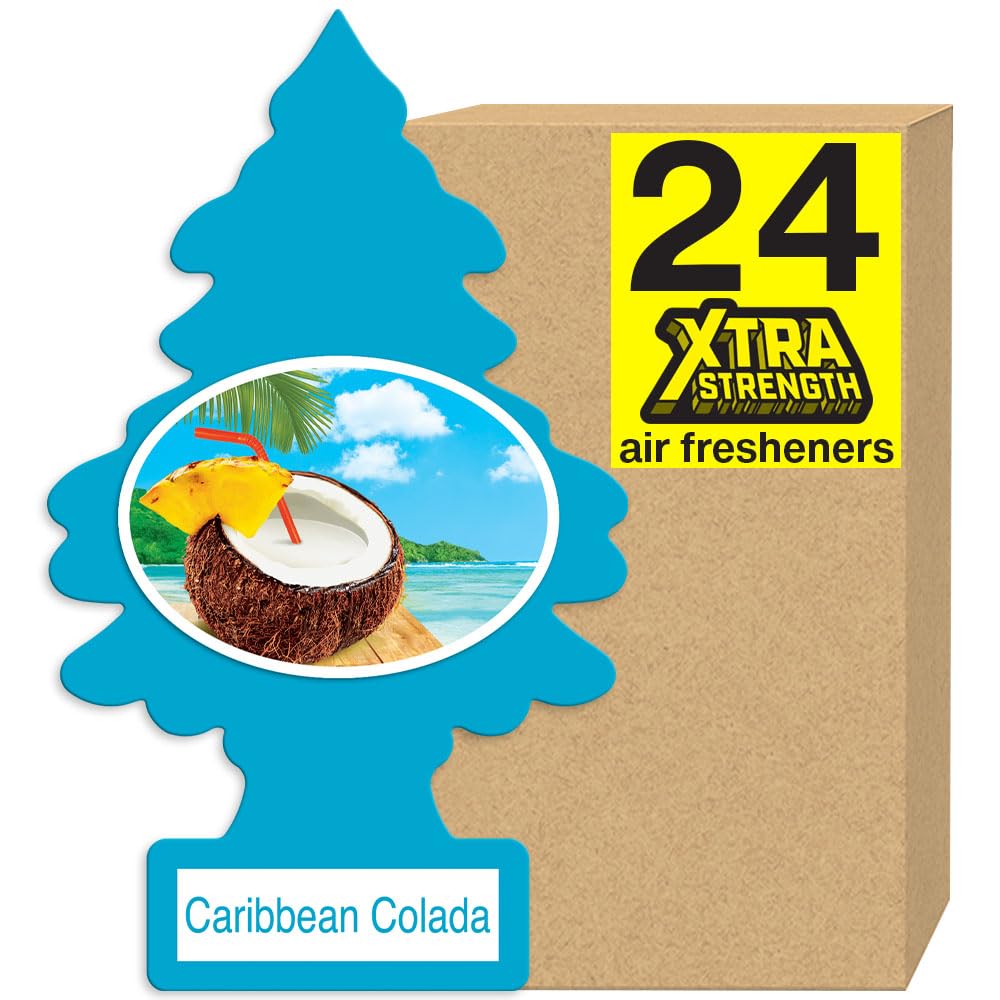 Little Trees Air Fresheners Car Air Freshener. Xtra Strength Provides Long-Lasting Scent For Auto Or Home. Extra Boost Of Fragrance. Caribbean Colada, 24 Air Fresheners