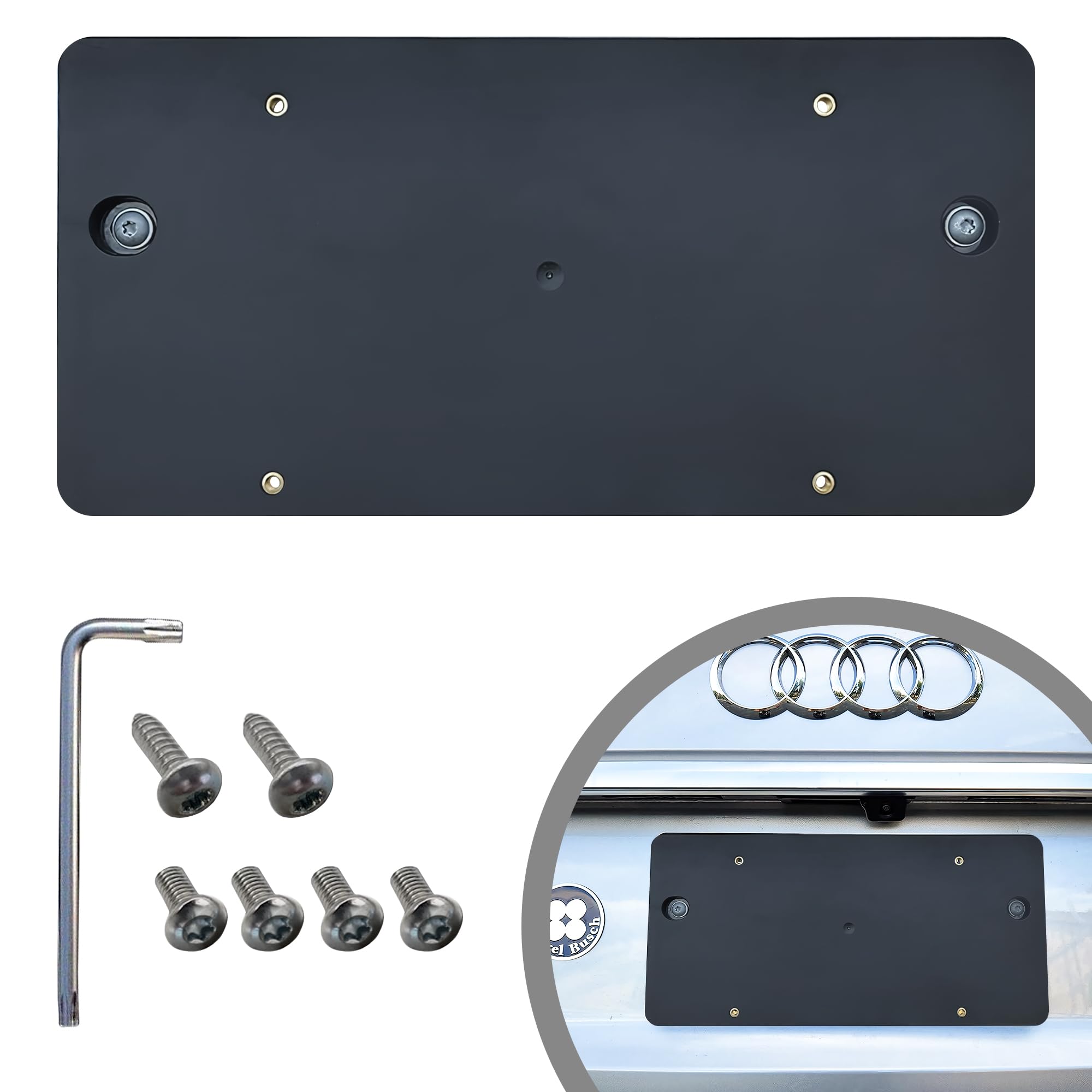 Rear Bumper License Plate Bracket For Audi Q5 Sq5 2009-2024, Plate Holder Set W 8 Unique Screw Bolts & Wrench Kit, Mounting Kit,