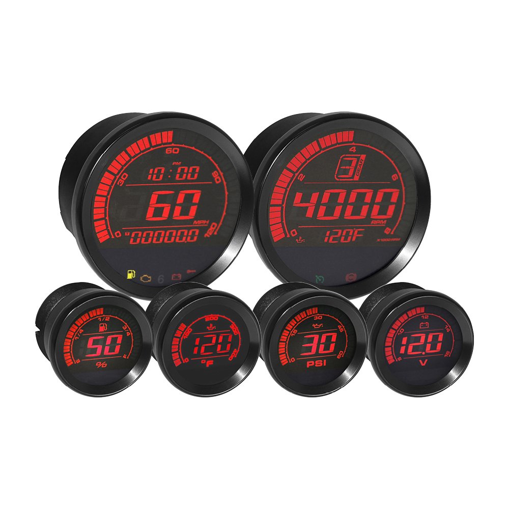Koso Ba050907 Hd-02 Kit With Oil Temp (6 Pcs Kit - Black Bezel)
