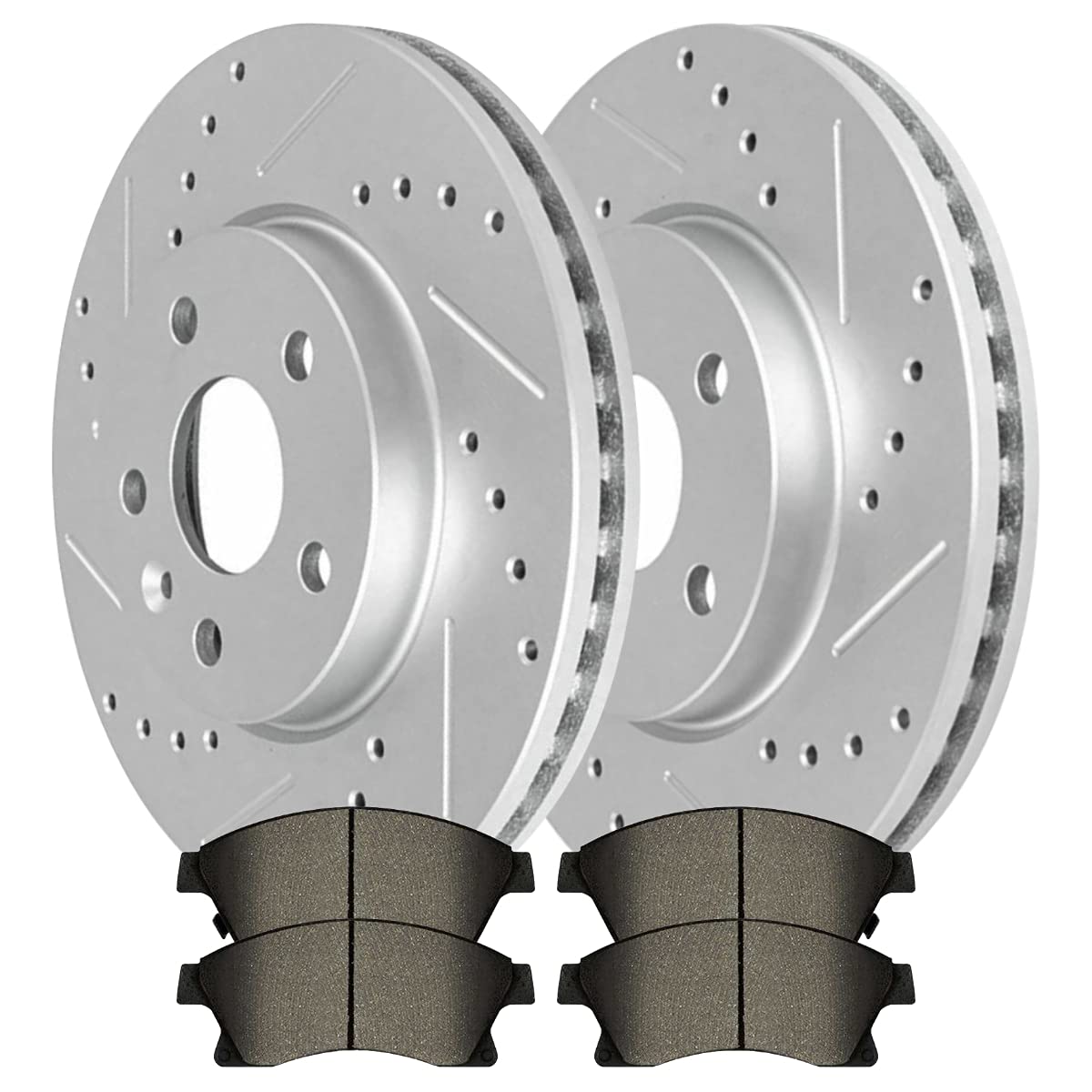 Autoshack Front Drilled And Slotted Brake Kit Rotors Silver And Ceramic Pads Pair Of 2 Driver And Passenger Side Replacement For Chevrolet Cruze Limited 2011-2015 Cruze 2012-2017 Sonic Brkpkg004293