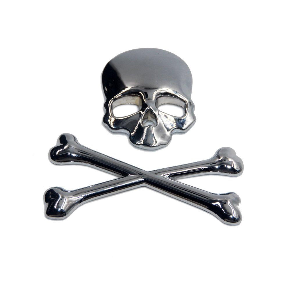 T Tocas Skull Crossbone Pirate Car 3D Emblem Logo Chrome Metal Badge Sticker Decal Decorations Side Rear Trunk Sticker Universal For Car Truck Silver