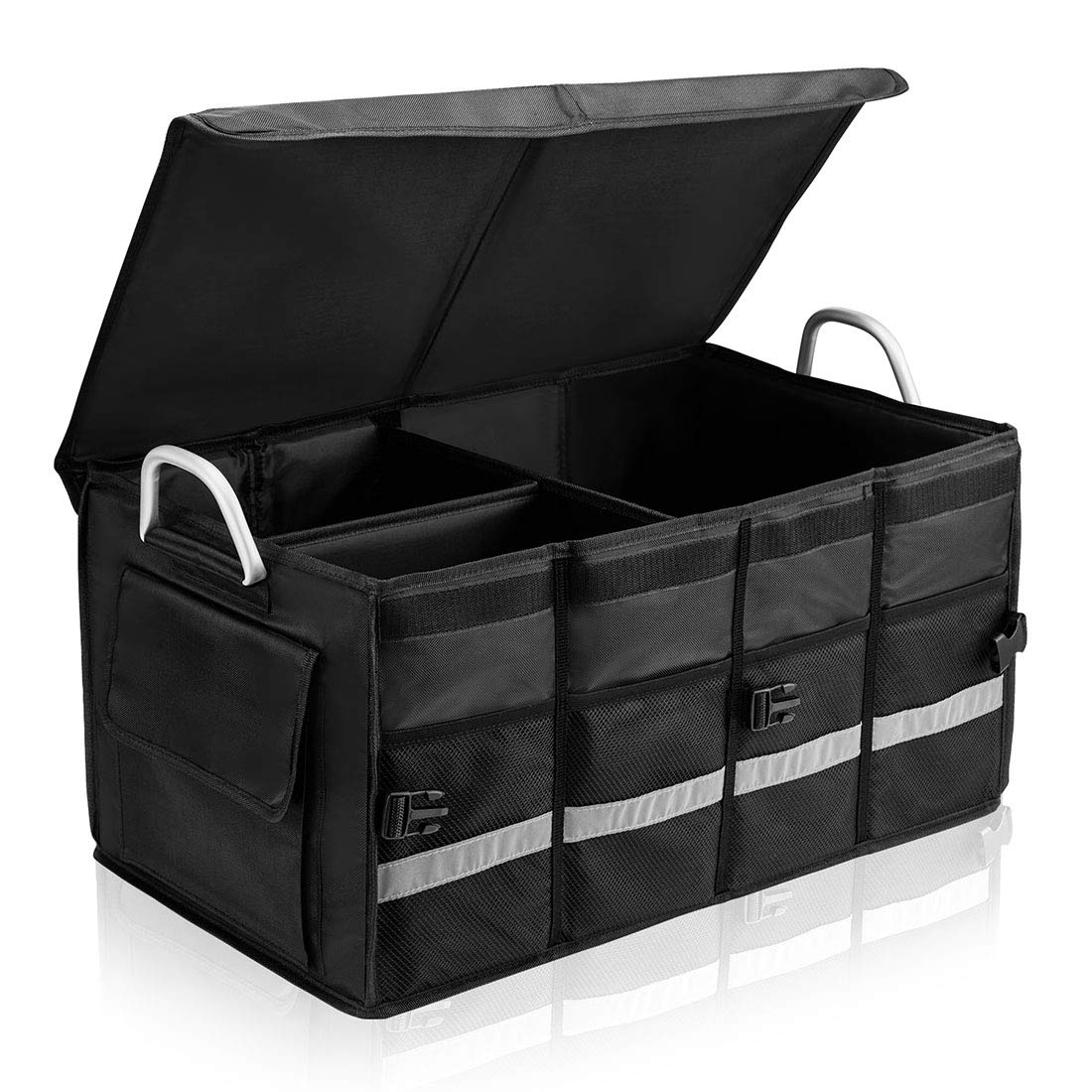 I Bkgoo Car Trunk Organizer With Lid,Collapsible Car Trunk Storage Organizer,Multi-Compartment Car Organizer For Auto, Suv, Truck, Minivan Black, X-Large