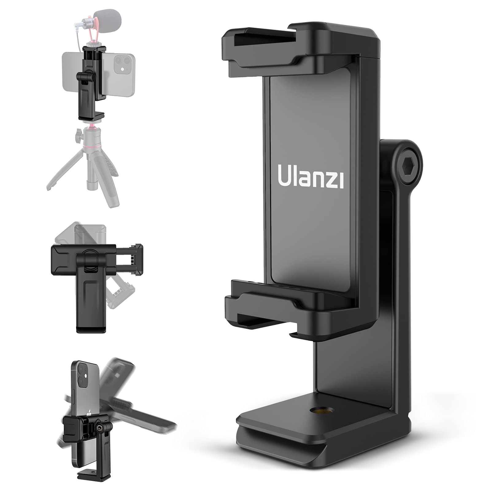 Ulanzi St-22 Phone Tripod Adapter Mount, Adjustable Cell Phone Holder With 2 Cold Shoe, Universal Smartphone Clamp, Vertical Horizontal Bracket For Iphone, Samsung Galaxy And All Phones