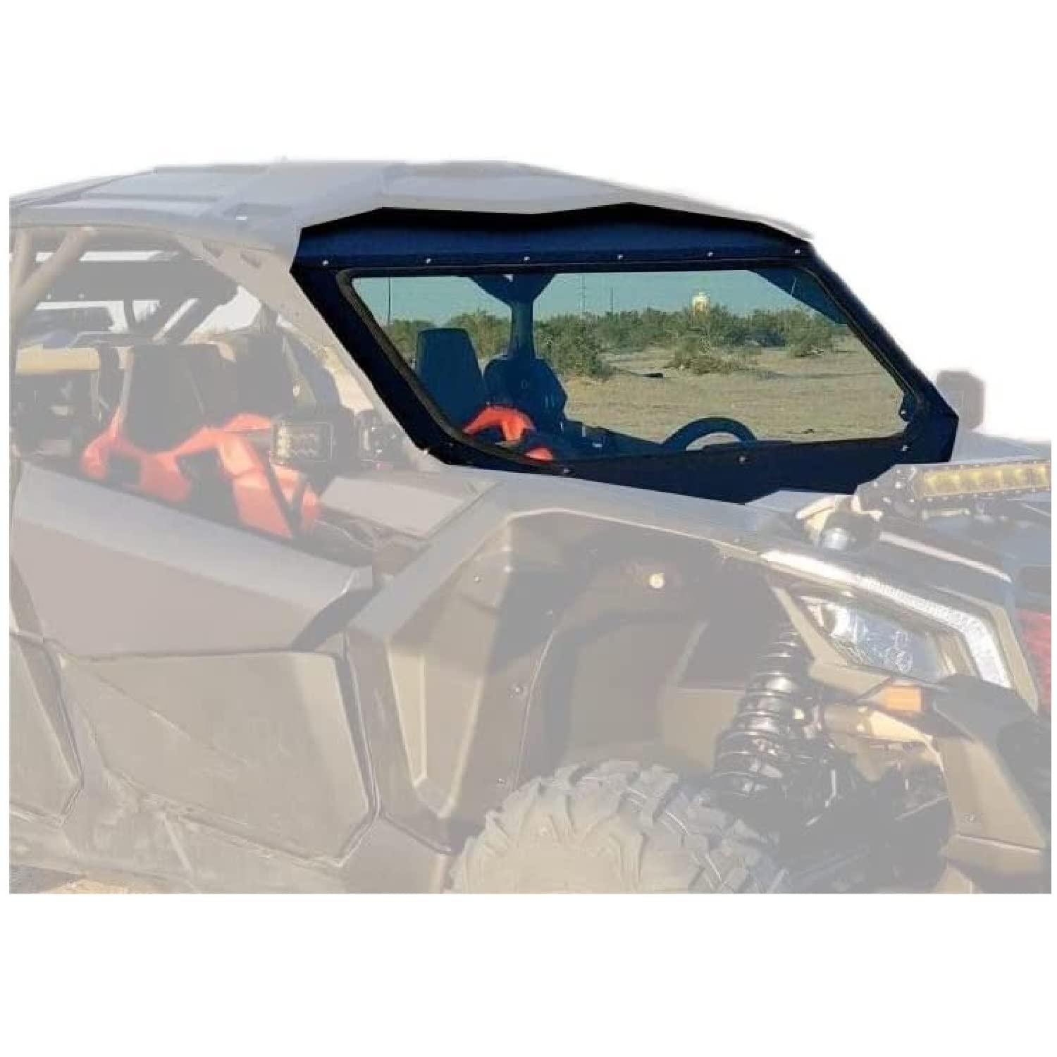 Ecotric Full Glass Windshield + Sun Visor Compatible With 2017 2018 2019 2020 2021 2022 2023 Can Am X3 Maverick All Models, Tough & Durability
