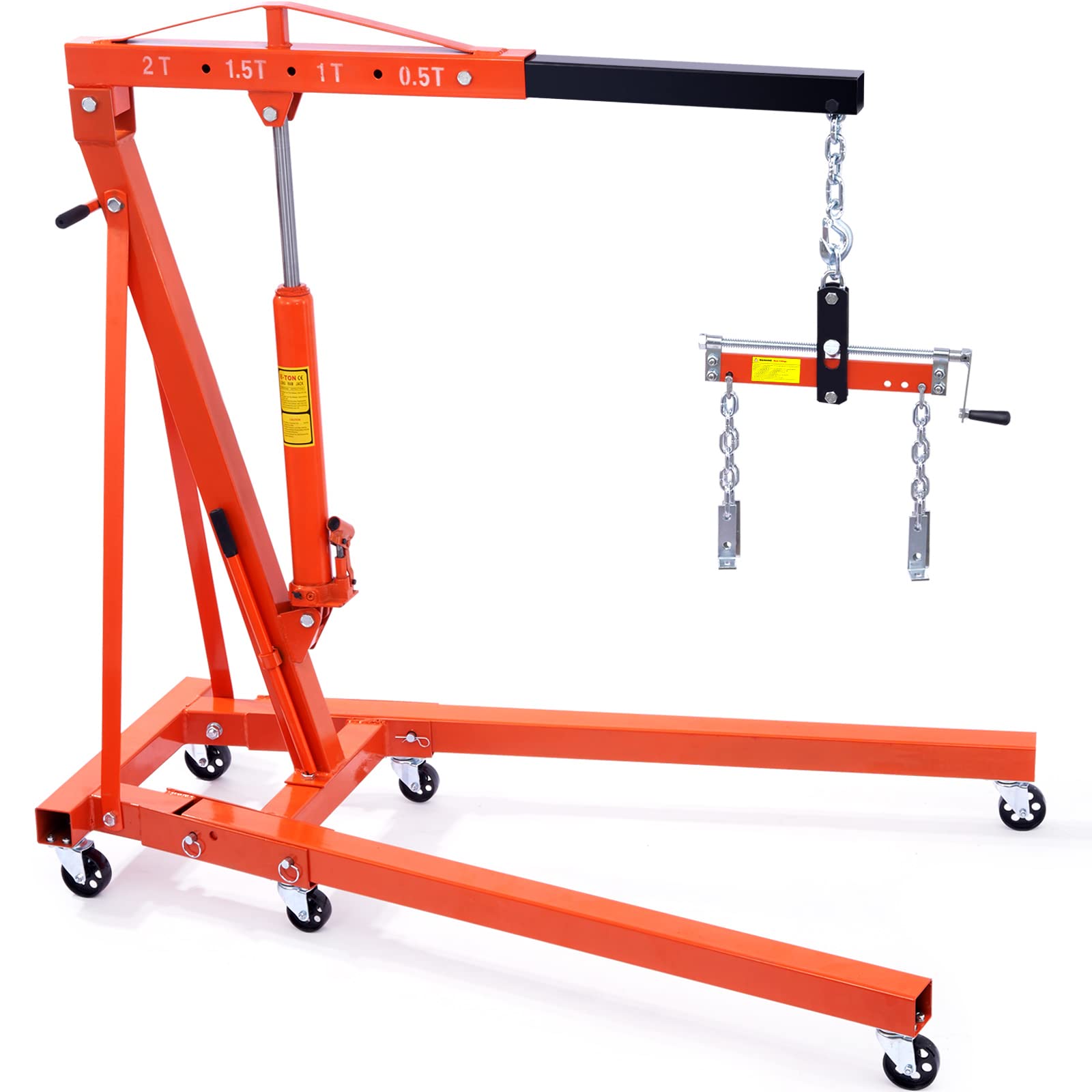 Vevor Engine Hoist With Lever, 2 Ton Folding Cherry Picker Shop Crane Hoist Lift, Heavy Duty Hydraulic Engine Crane With 6 Casters, Engine Hoist Lever For Engine Lifting Loading (4400 Lbs)