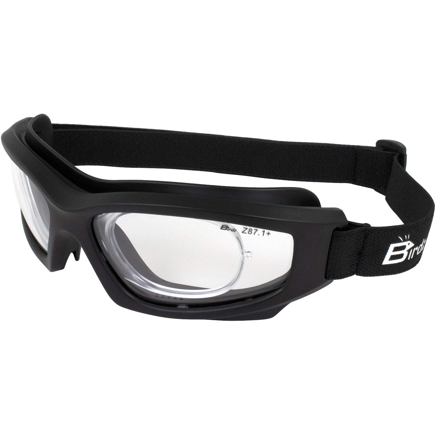 Birdz Flyer Sports Skydiving Construction Safety Goggles Black Frame With Yellow Anti-Fog Lens Rx Adapt (Clear)