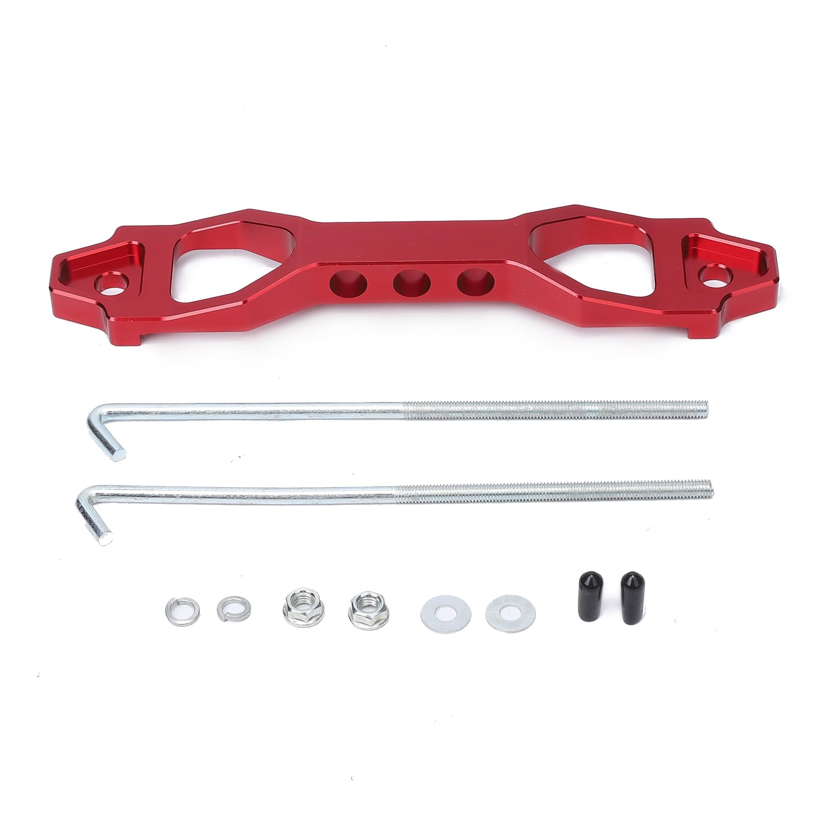 Elvaesther Battery Hold Down Sets, Heavy Duty Battery Hold Down Bracket With Billet Aluminum Tie Down Bracket With J Bolts For Car Battery Mount Bracket Hold Lock Accessories Red