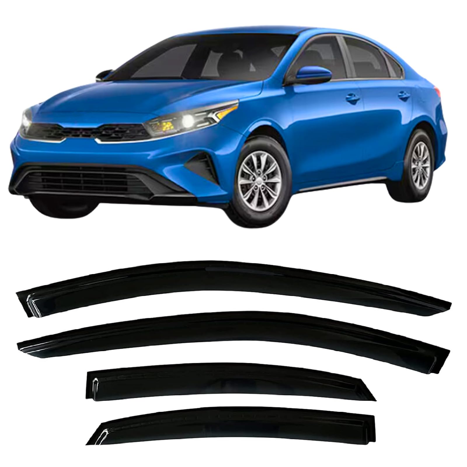 2019-2024 Tape-On Rain Guards For Kia Forte Side Window Deflector Visors Ex Fe Gt Line Lxs Durable Tinted Vent Shade 2020 2021 2022 2023